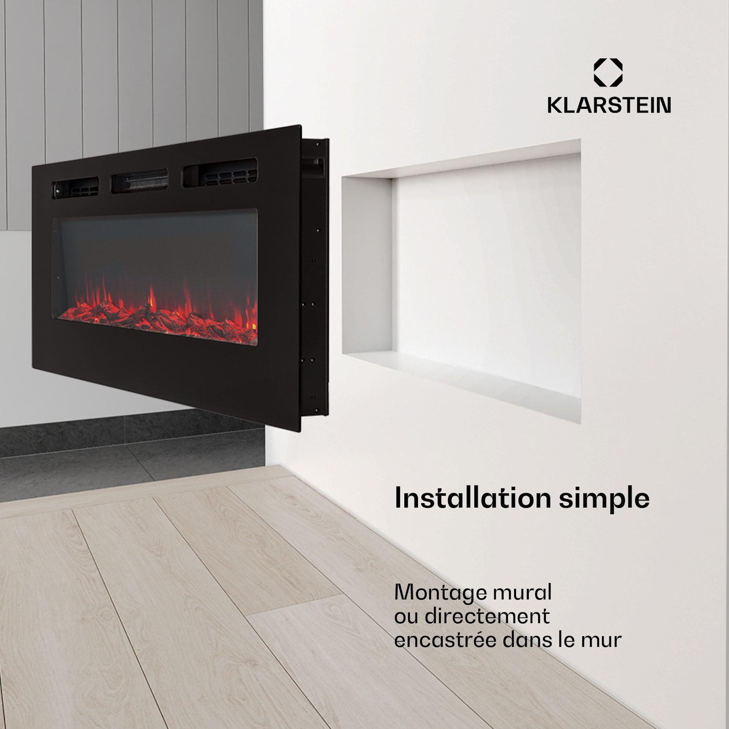 Galeras elektrische wand- en inbouwhaard 1800 W led 3 kleuren timer 127x47x12cm | Nee | Zwart