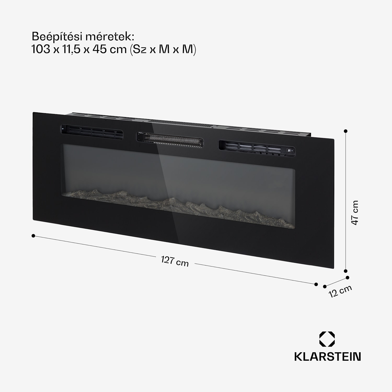 Galeras, elektromos fali és beépített kandalló, 1800 W, LED, 3 szín, időzítő 127x47x12 cm | Nem | Fekete