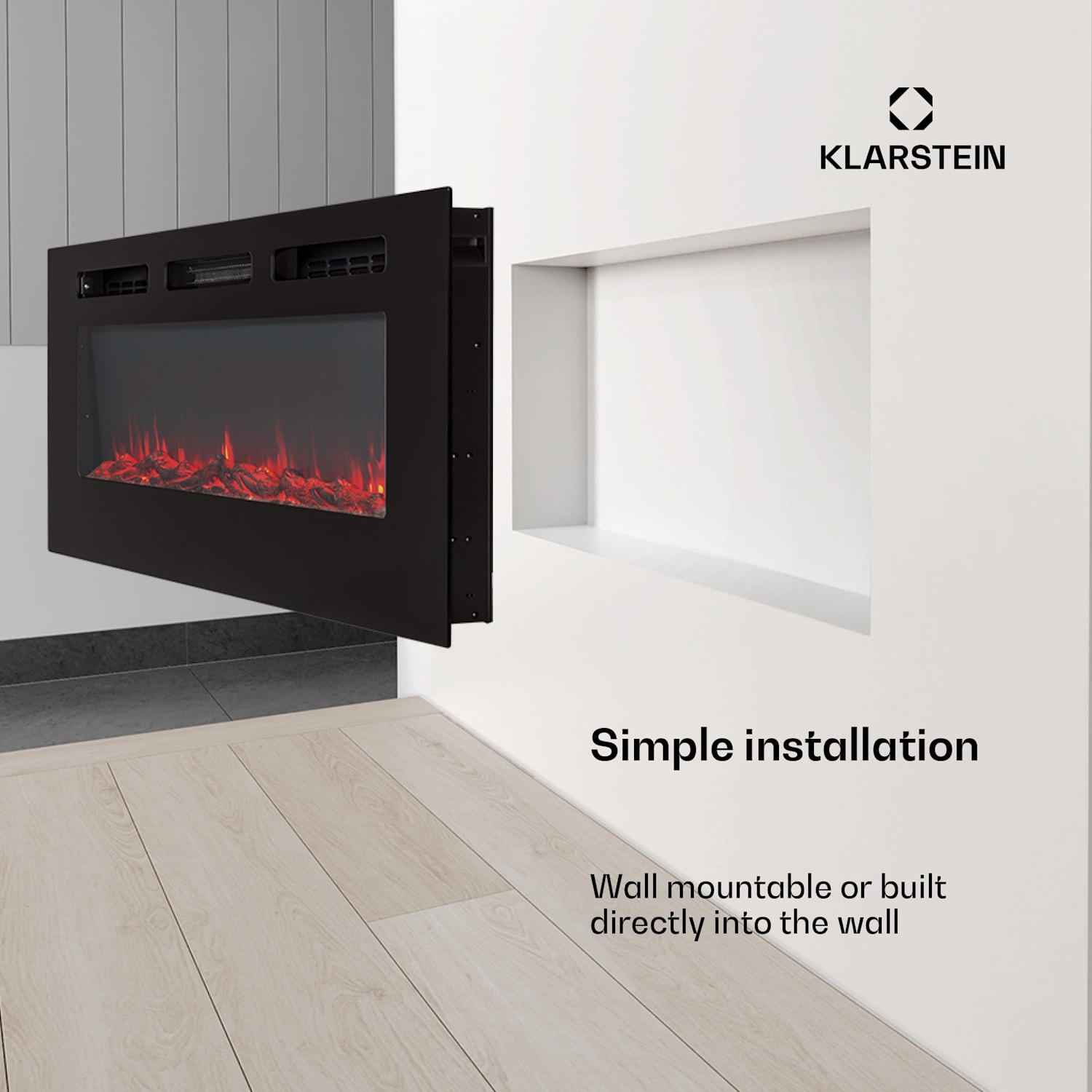 Galeras elektrische wand- en inbouwhaard 1800 W led 3 kleuren timer 127x47x12cm | Nee | Zwart