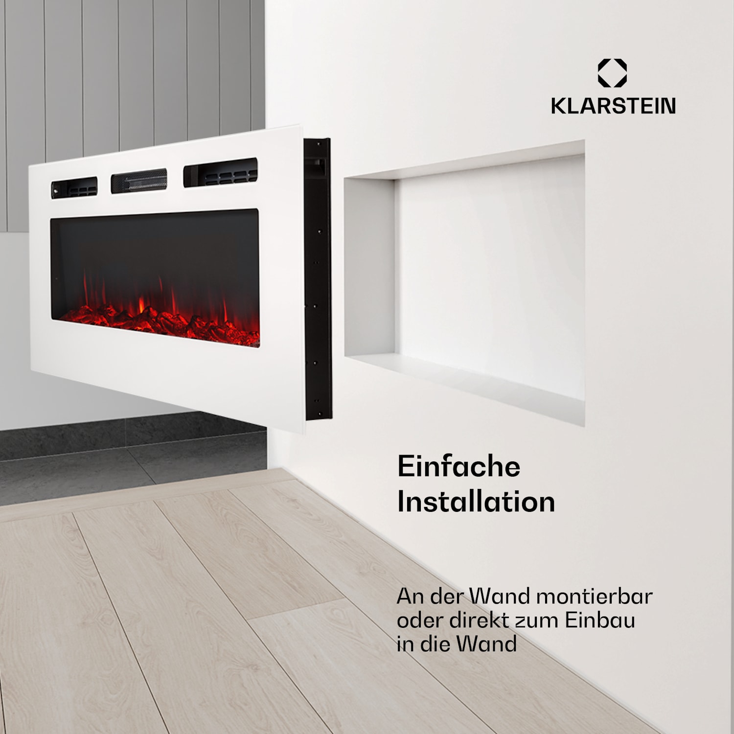 Galeras Elektrischer Wand- und Einbaukamin 1800 W LED 3 Farben Timer 127x47x12cm | Nein | Weiß