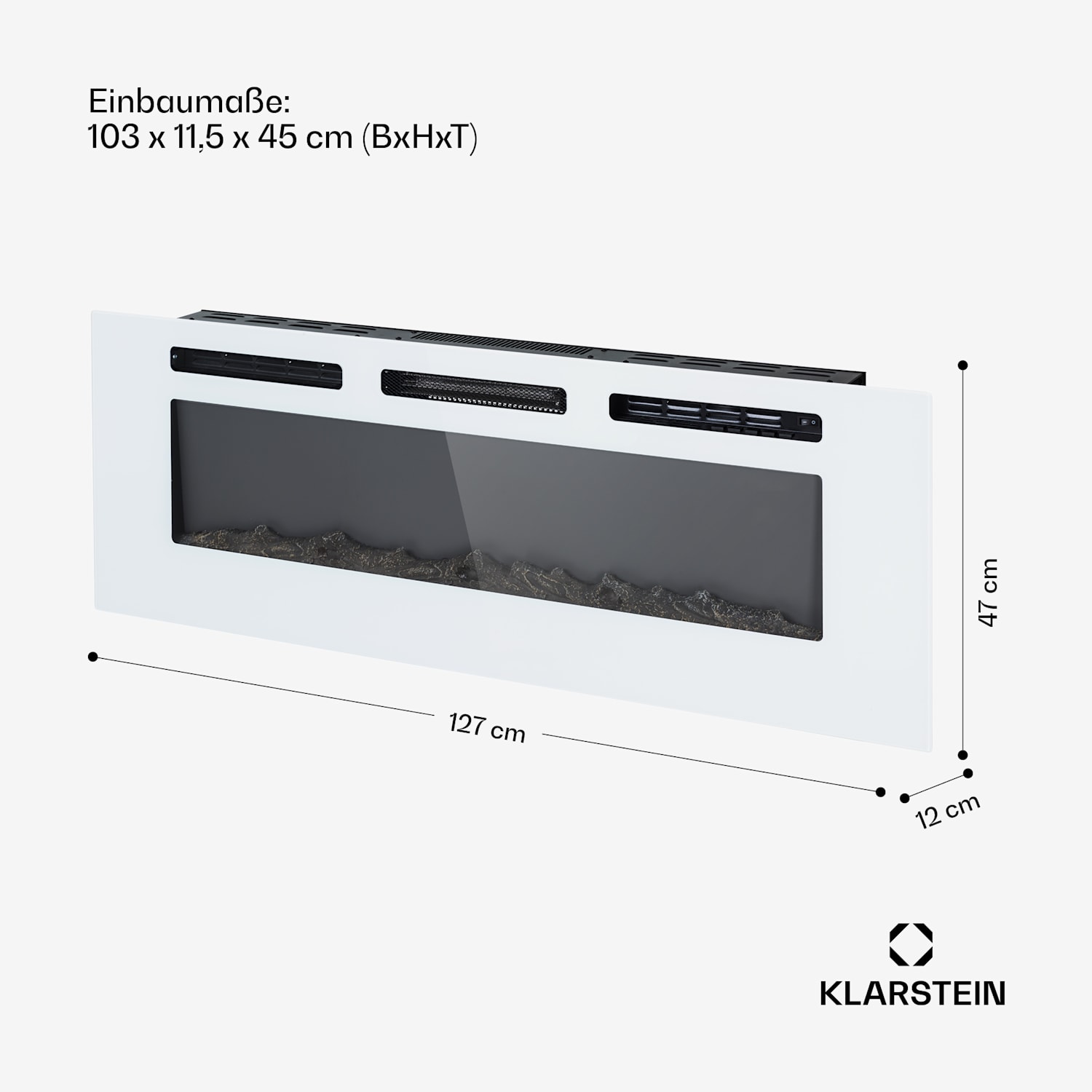 Galeras Elektrischer Wand- und Einbaukamin 1800 W LED 3 Farben Timer 127x47x12cm | Nein | Weiß