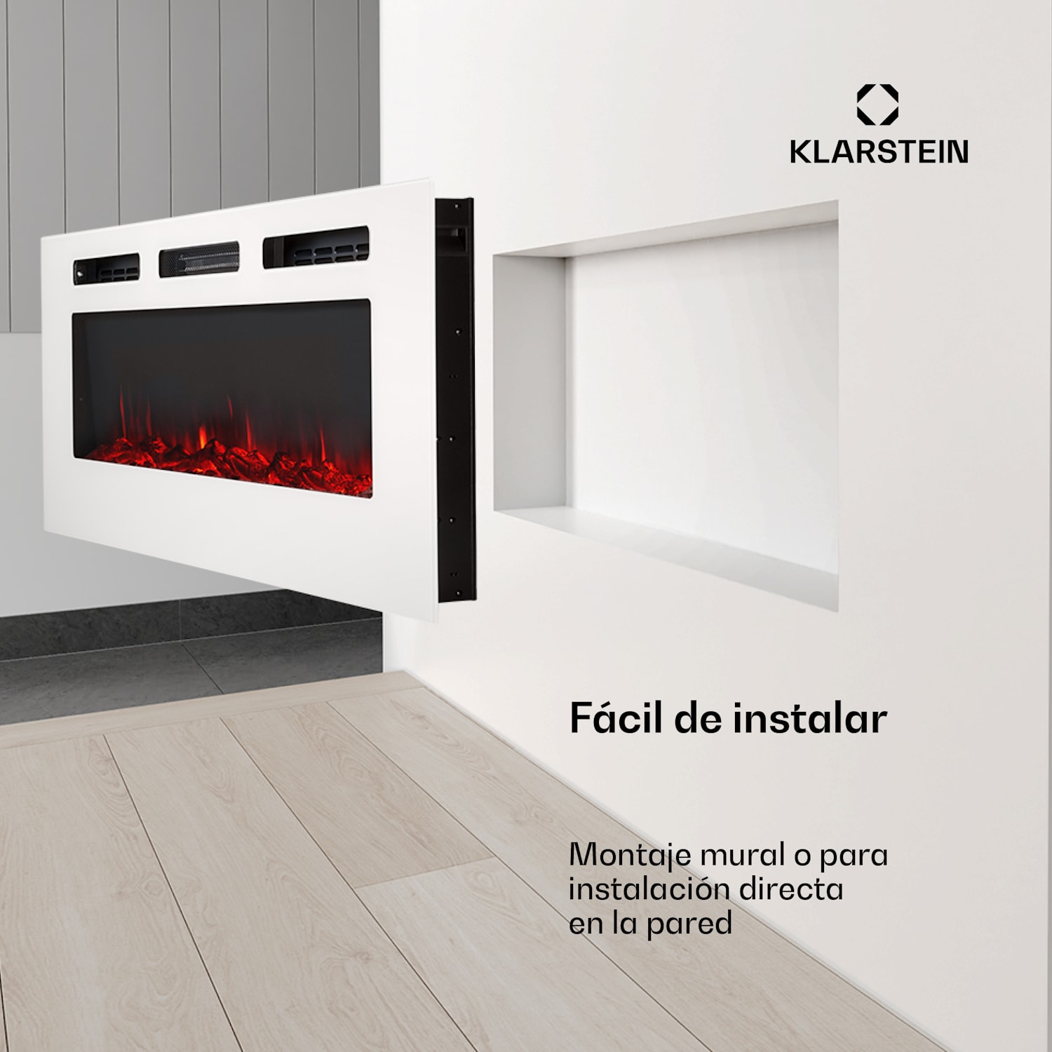 Chimenea eléctrica de pared y empotrada Galeras 1800 W 3 colores LED programador 127x47x12cm | No | Blanco