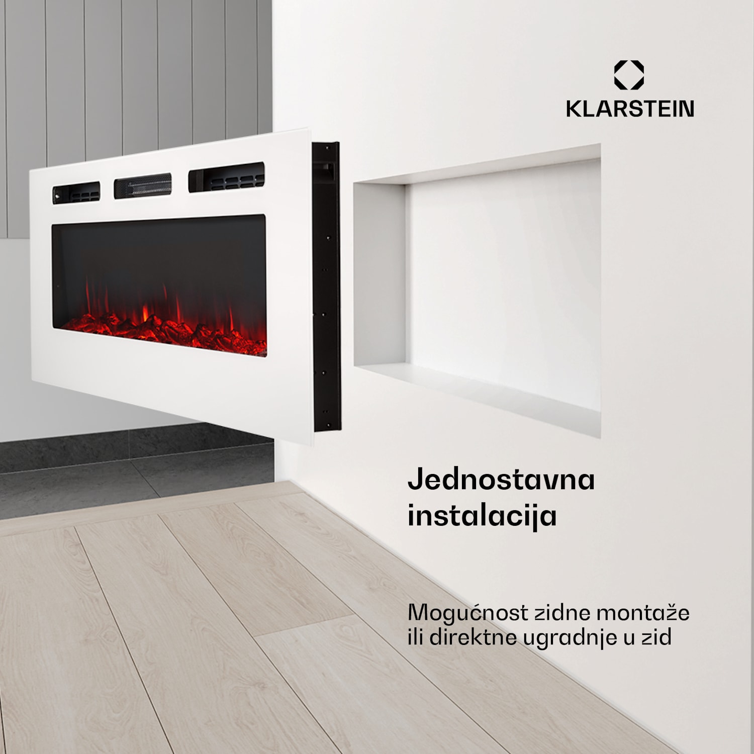 Galeras, električni zidni i ugradbeni kamin, 1800 W, LED, 3 boje, timer 