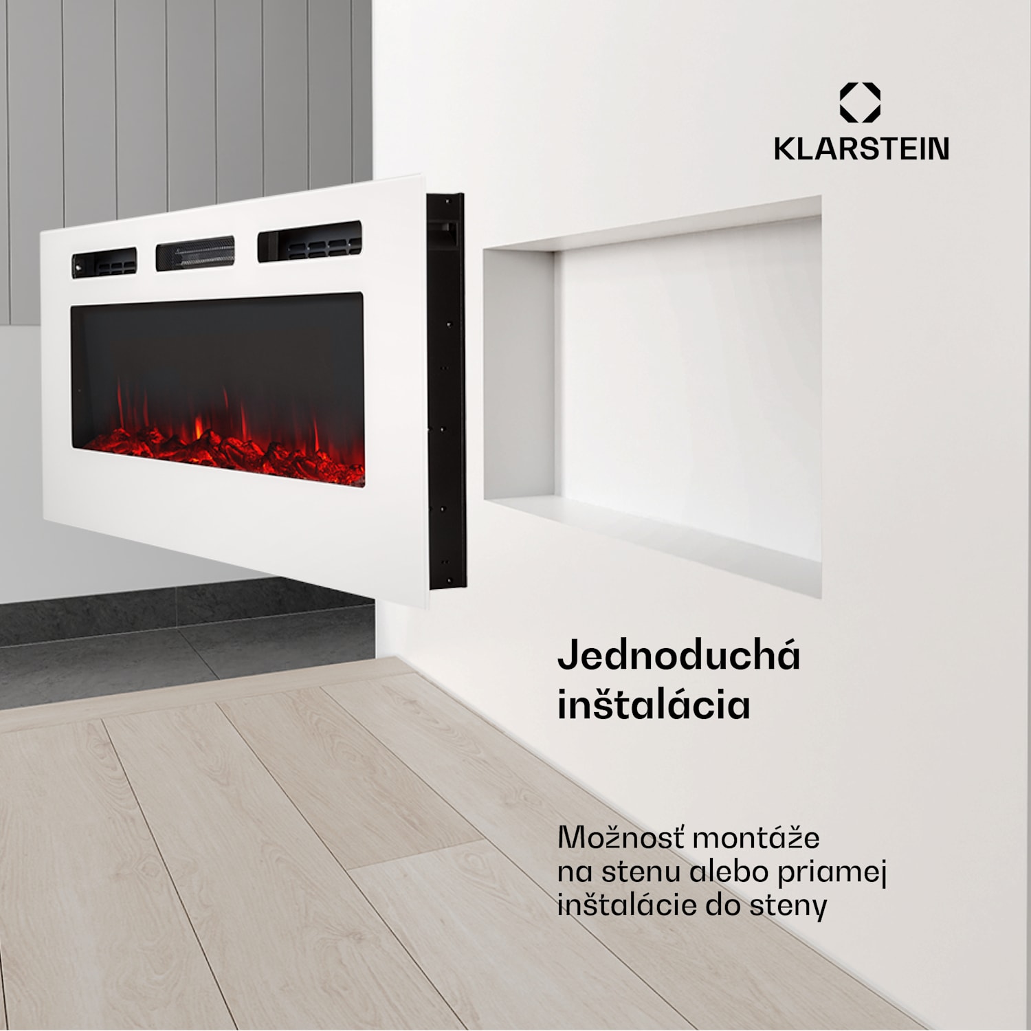 Galeras, elektrický nástenný a vstavaný krb, 1800 W, LED, 3 farby, časovač Rozmery 127 x 47 x 12 cm | Nie | Biela