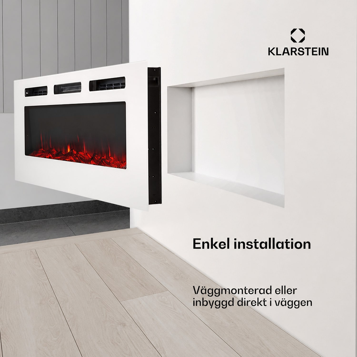 Galeras elektrisk vägg- och inbyggnadskamin 1 800 W LED 3 färger timer 127x47x12cm | Nej | Vit