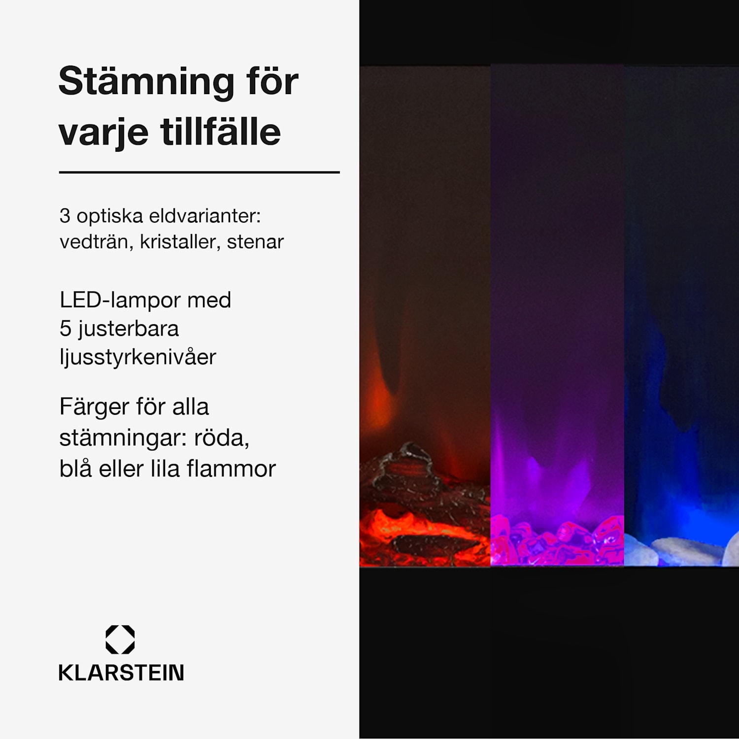 Galeras elektrisk vägg- och inbyggnadskamin 1 800 W LED 3 färger timer 127x47x12cm | Nej | Vit