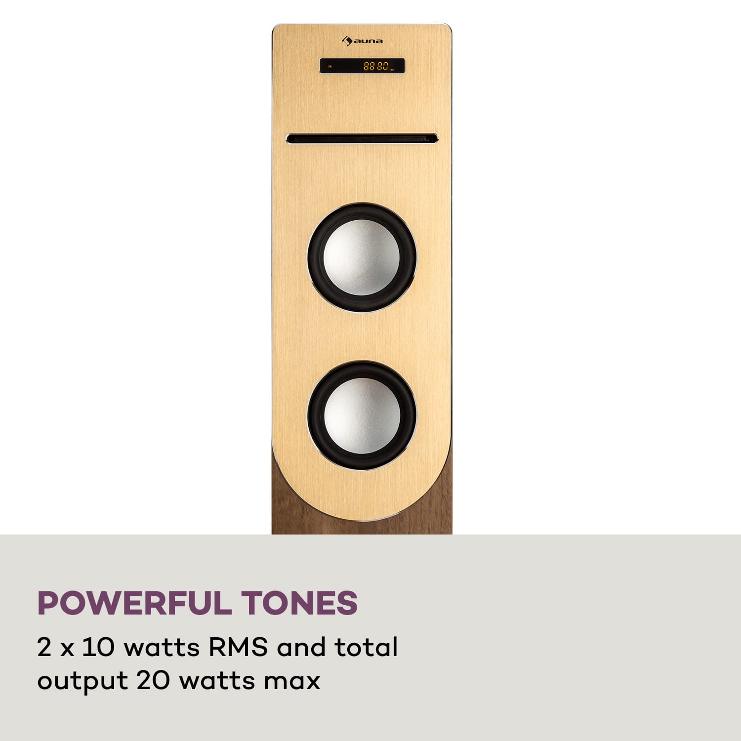 Berklee, difuzor turn, 2 x 10 W RMS, radio FM, CD player, Bluetooth, port USB și SD/MMC 