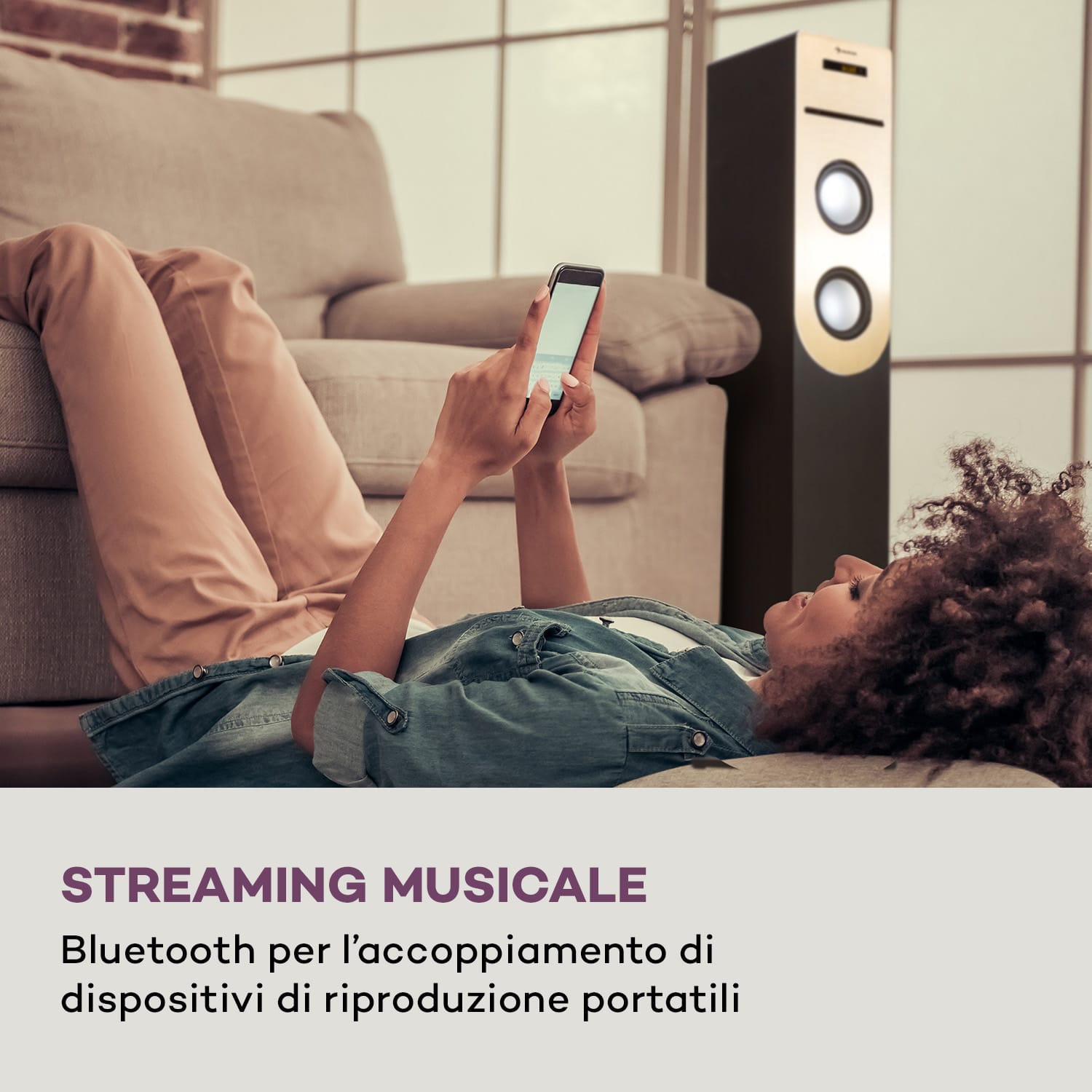 Berklee - Altoparlante a torre, 2 x 10 W RMS, radio FM, lettore CD, Bluetooth, porte USB e SD/MMC Preto
