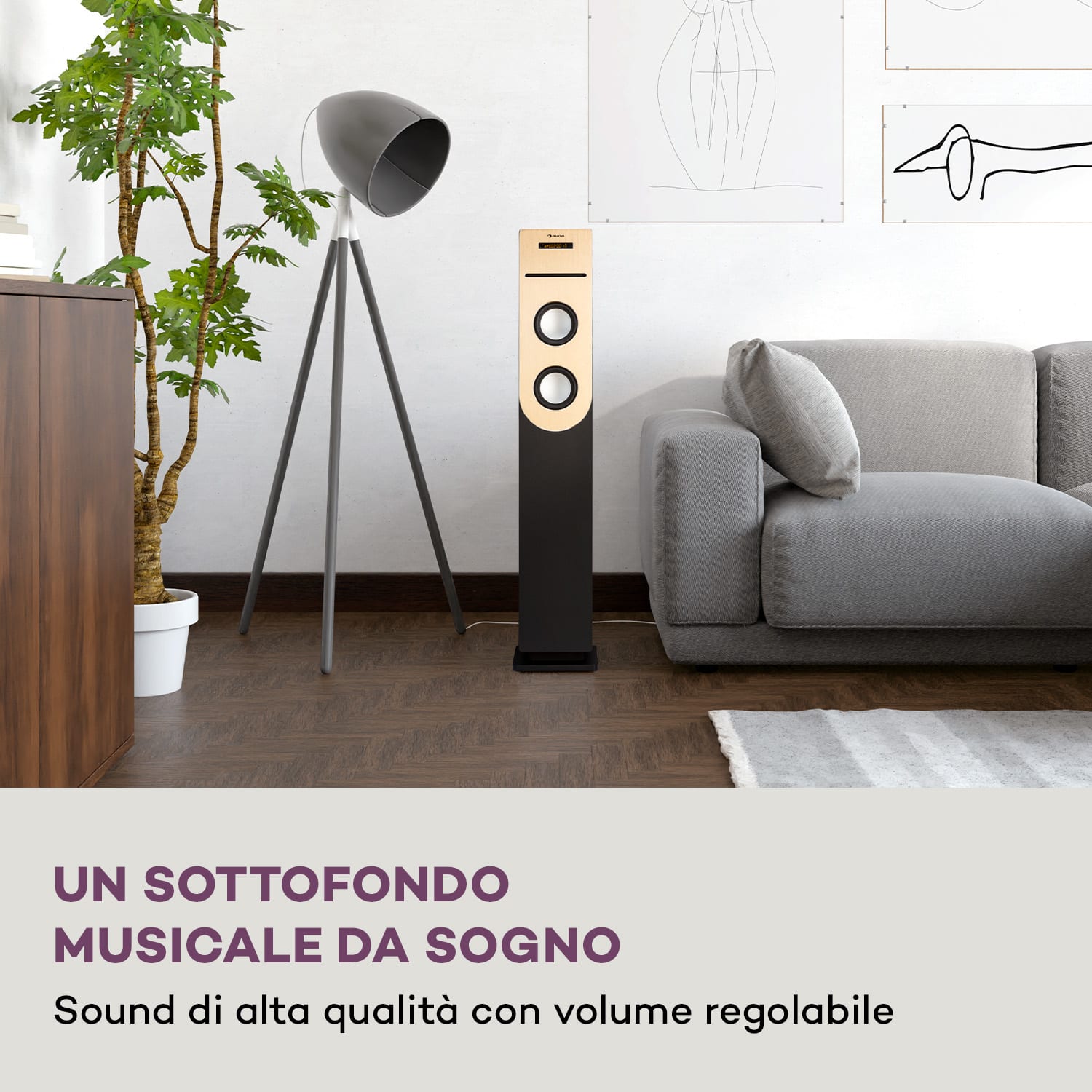 Berklee - Altoparlante a torre, 2 x 10 W RMS, radio FM, lettore CD, Bluetooth, porte USB e SD/MMC Preto