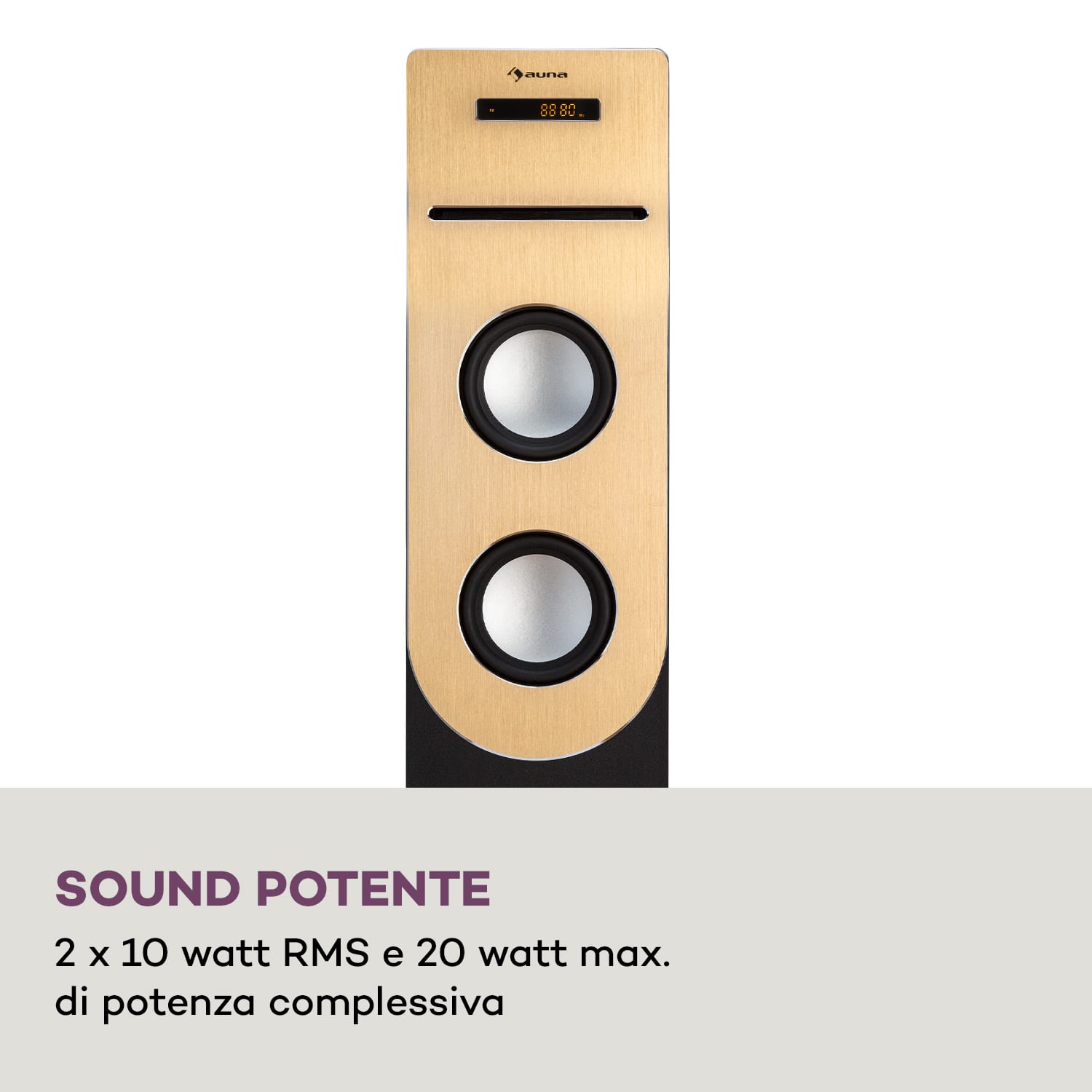 Berklee - Altoparlante a torre, 2 x 10 W RMS, radio FM, lettore CD, Bluetooth, porte USB e SD/MMC Preto