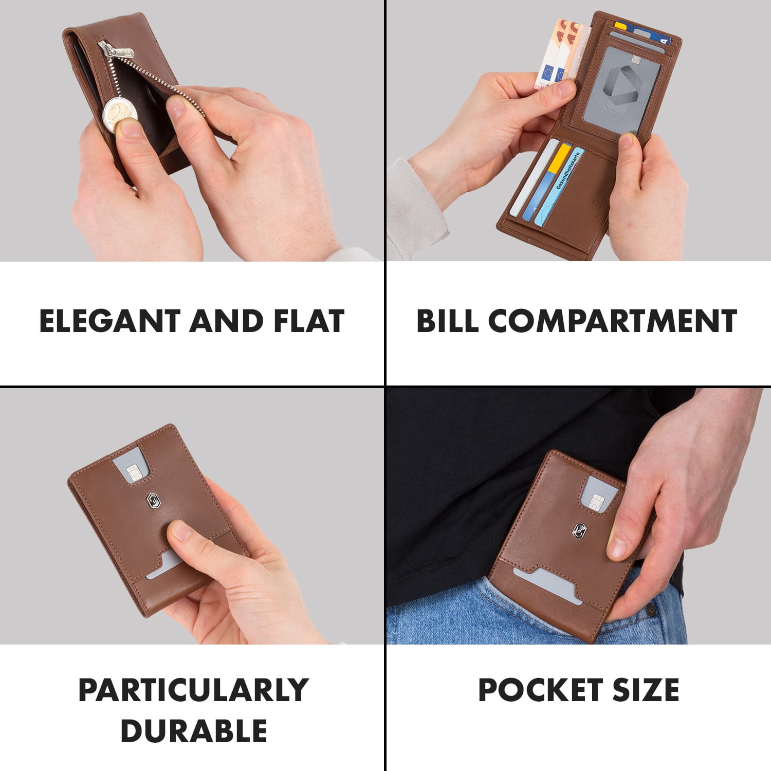 FLAPP Slim Wallet, 6 kariet, vrecko na mince, 11,8 x 1,8 x 9 cm (Š x V x H), ochrana RFID Zemitá hnedá