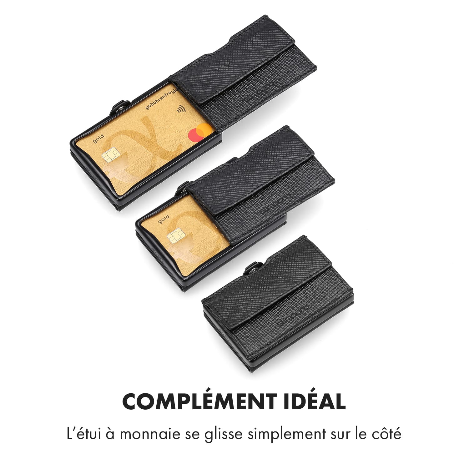 Pochette pour pièces de monnaie avec protection RFID pour les portefeuilles ZNAP Slim 8 et 12 Wallets avec bouton poussoir  Saffiano | Noir