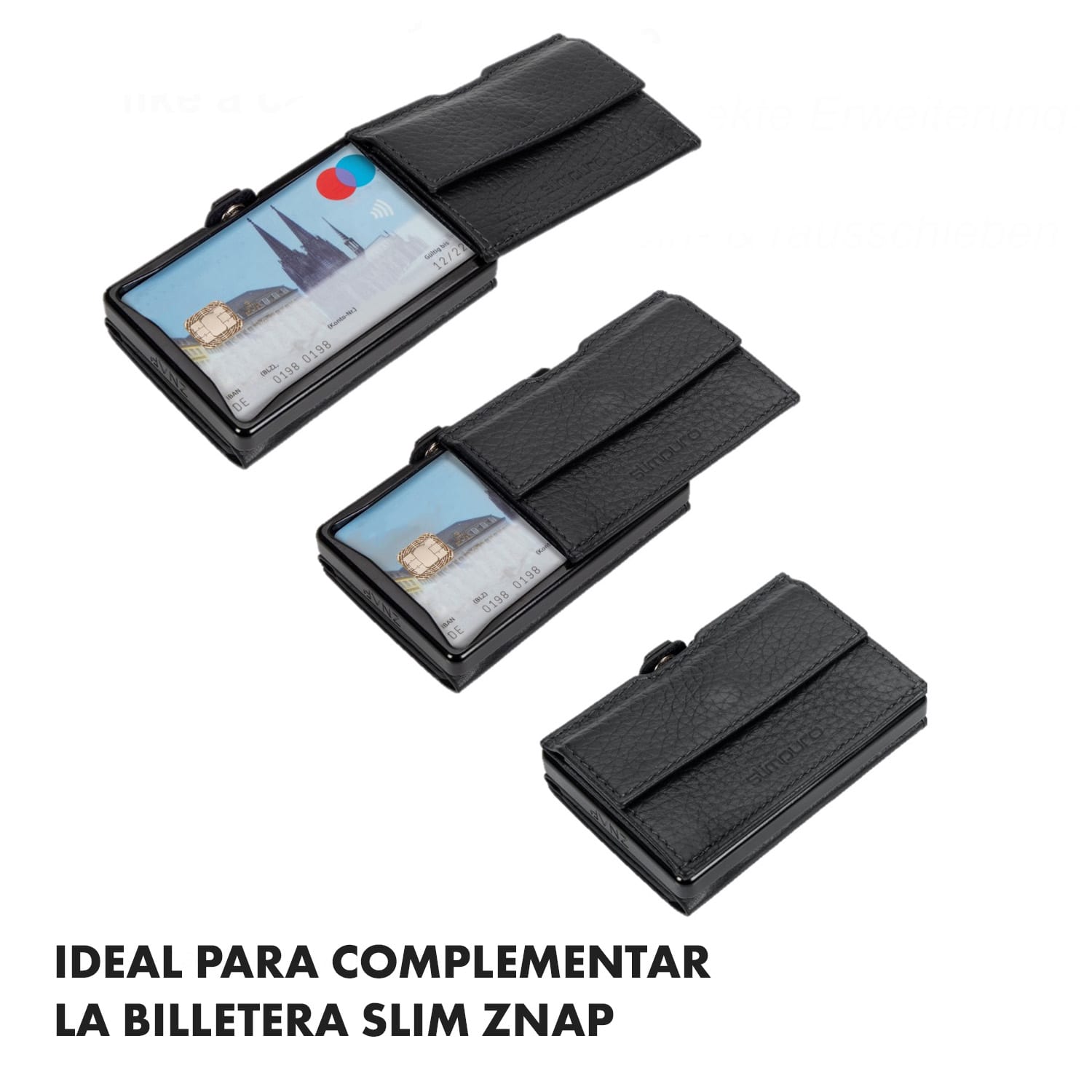 Coin Pocket con tarjeta de protección RFID para ZNAP Slim Wallets 8 y 12 con botón de presión  grano | Negro