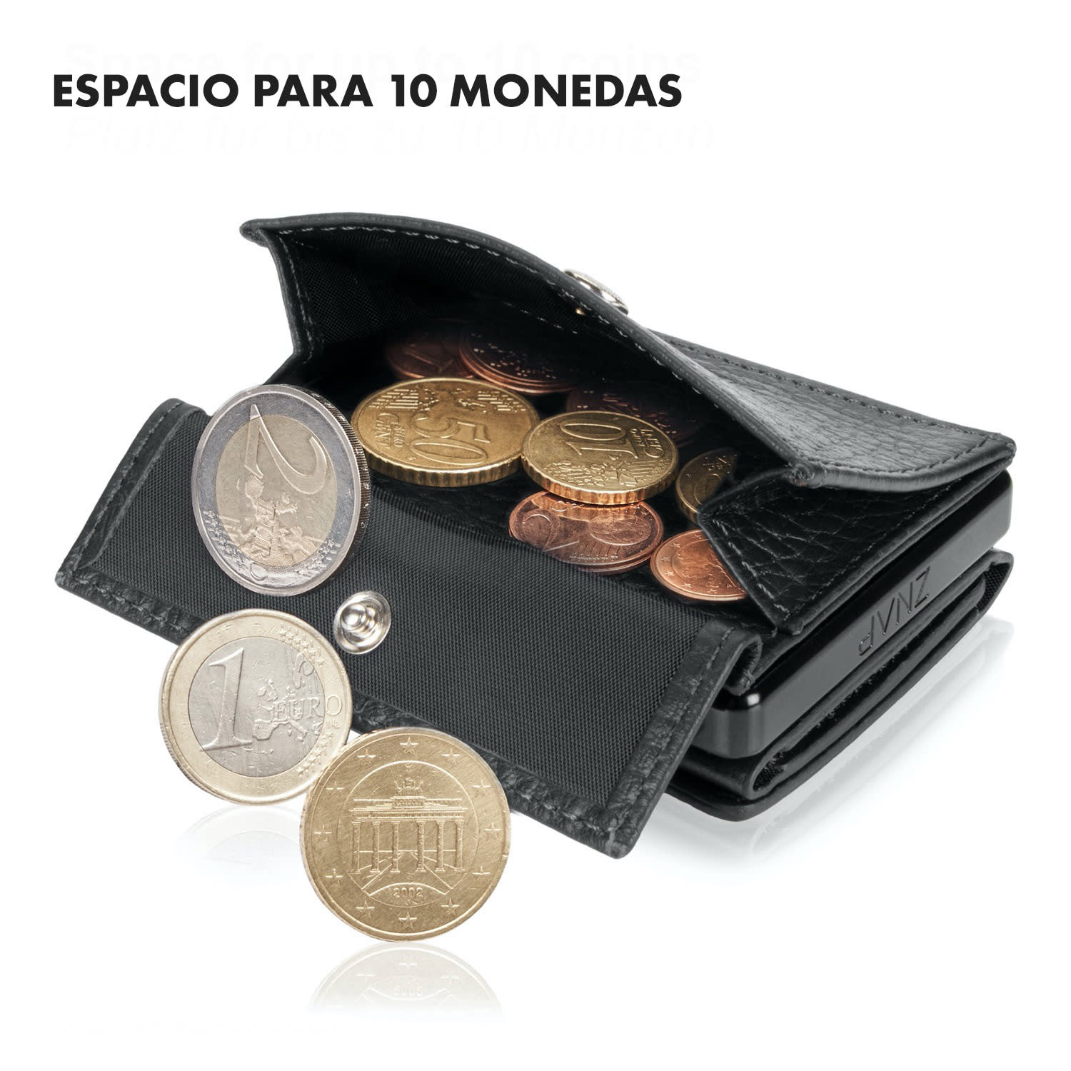 Coin Pocket con tarjeta de protección RFID para ZNAP Slim Wallets 8 y 12 con botón de presión  grano | Negro
