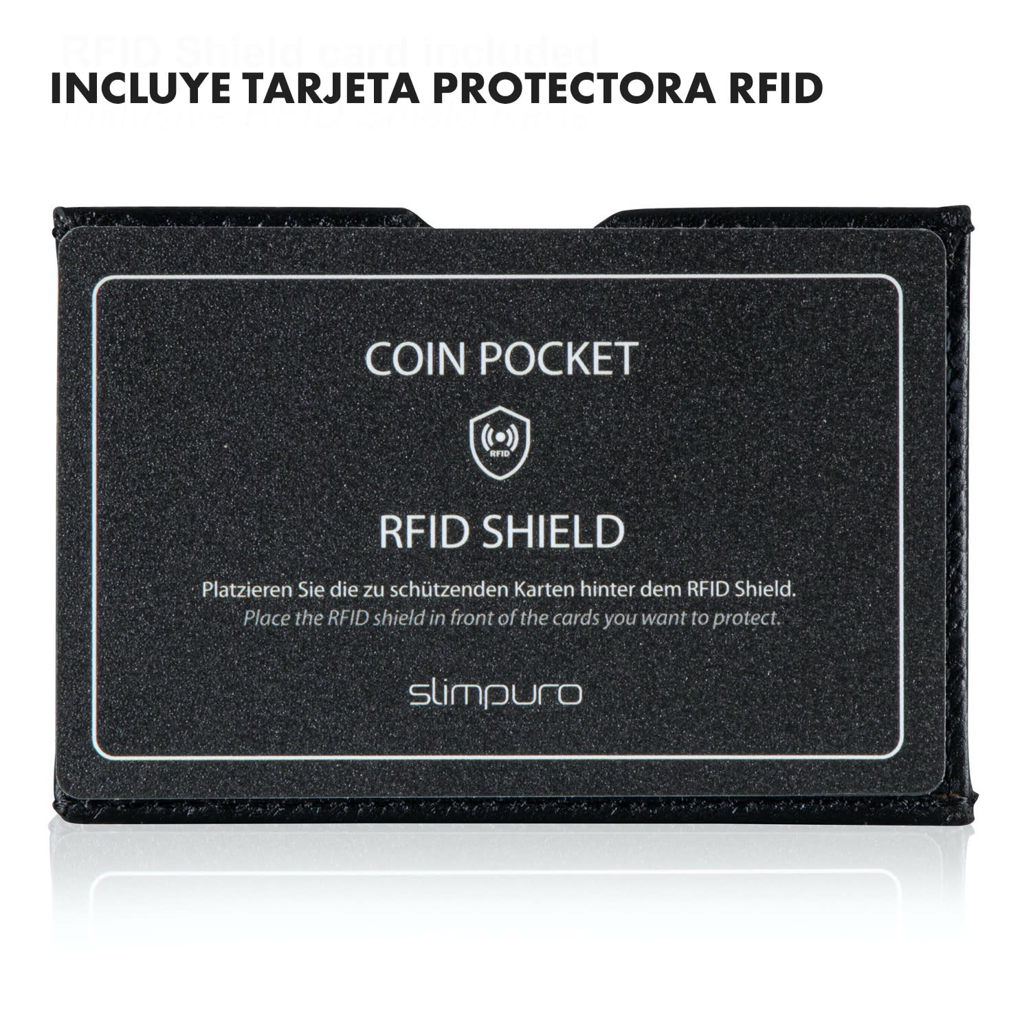 Coin Pocket con tarjeta de protección RFID para ZNAP Slim Wallets 8 y 12 con botón de presión  grano | Negro