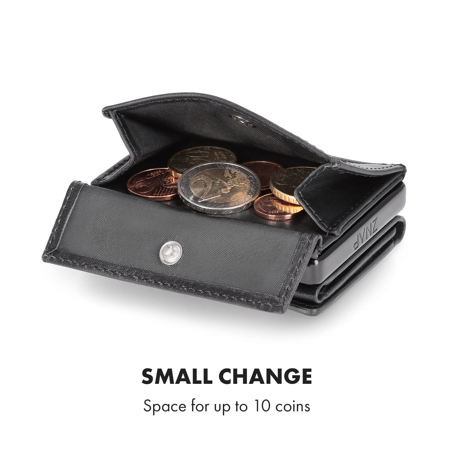Джобове за монети с RFID защита за ZNAP Slim Wallets 8 и 12, прекъсващо копче  гладка | Черно