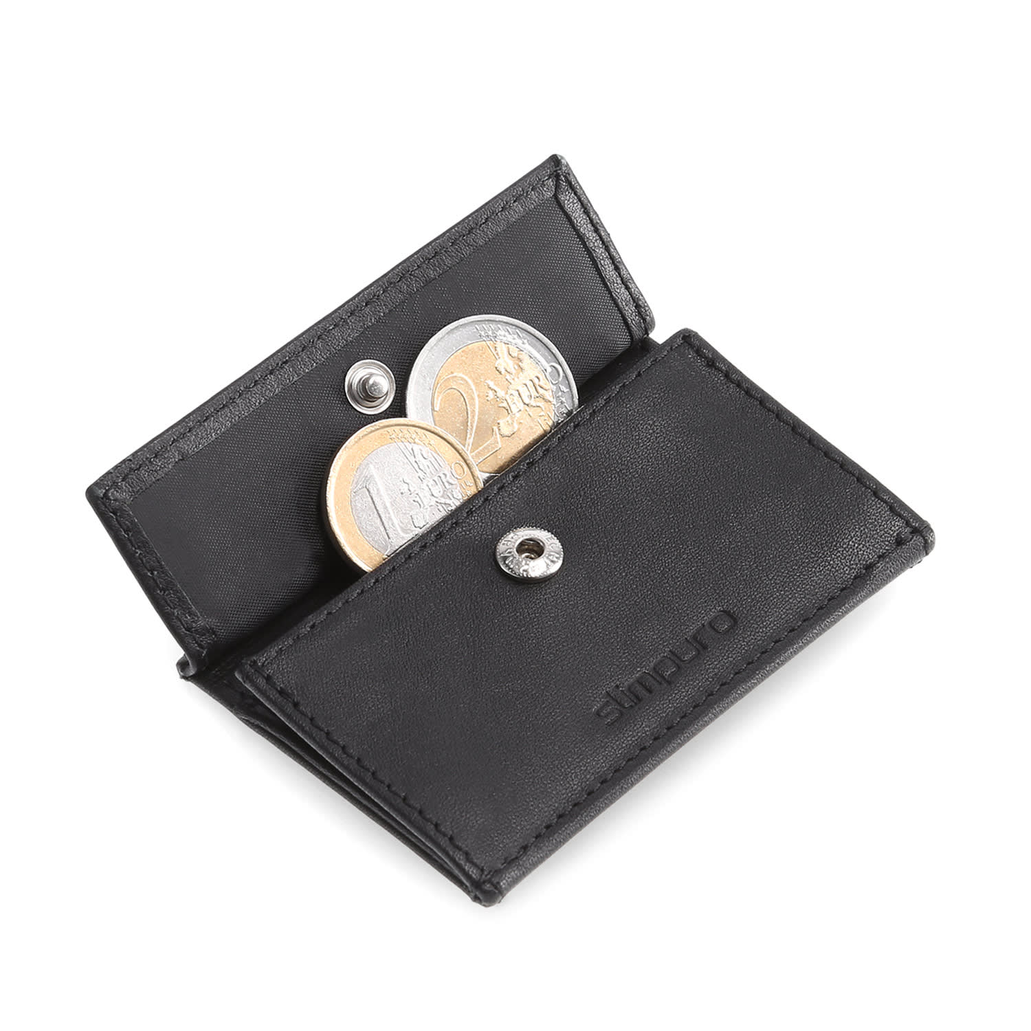 Coin Pocket with RFID Protection Card for ZNAP Slim Wallets 8 and 12 Push Button  smooth | Black