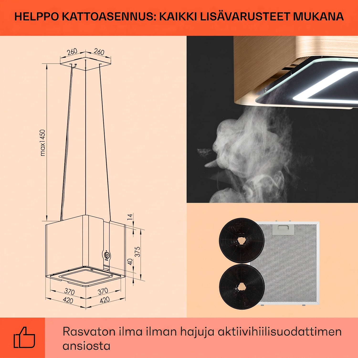 Futurelight Smart saarekeliesituuletin kiertoilma 413 m³/h LED ruostumaton teräs Antiikki Kulta Metallinen