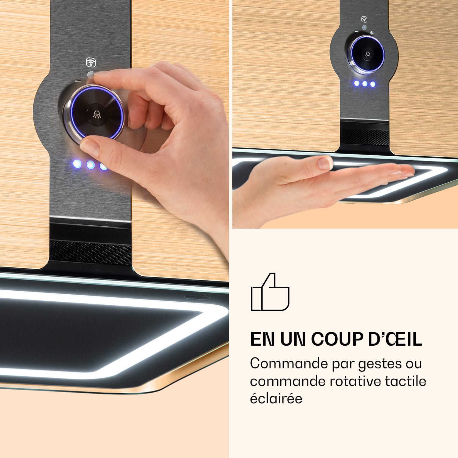 Futurelight Smart eilandafzuigkap recirculatie 420m³/h led roestvrij staal Antiek Gold Metallic