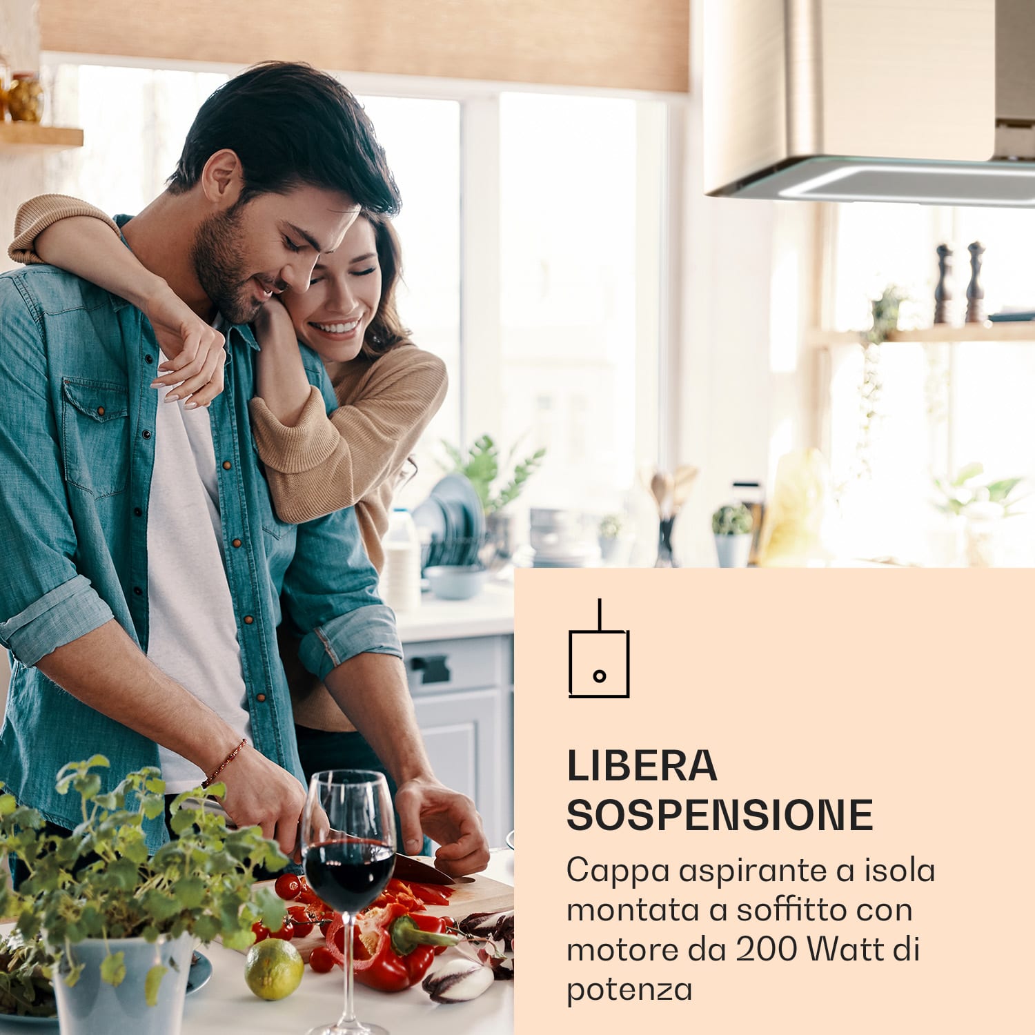 Futurelight Smart - Cappa aspirante a isola, ricircolo, 420 m³/h, LED, acciaio inox Oro antico metallizzato