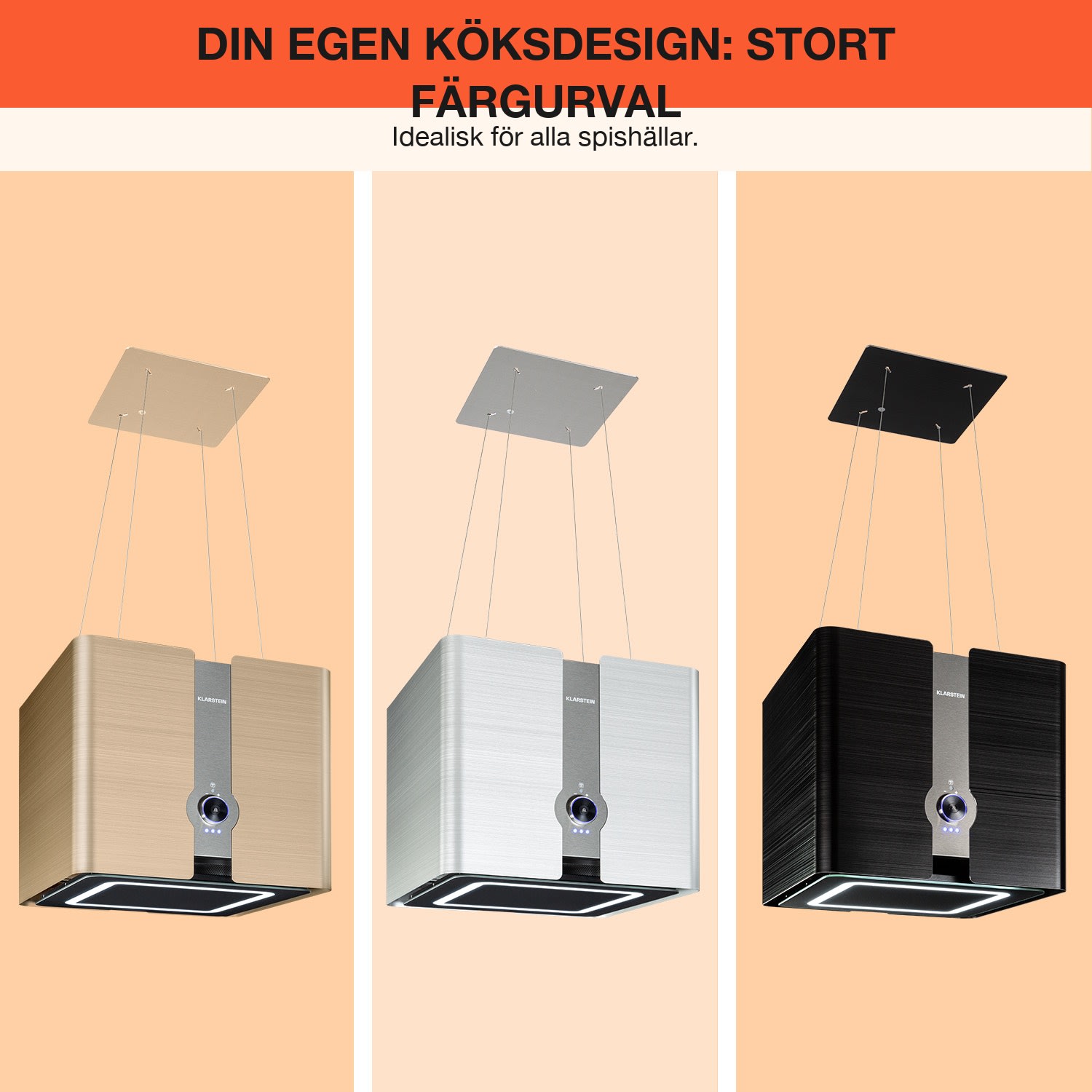 Futurelight Smart Köksfläkt för köksö cirkulation 413m³/h LED ädelstål Svart