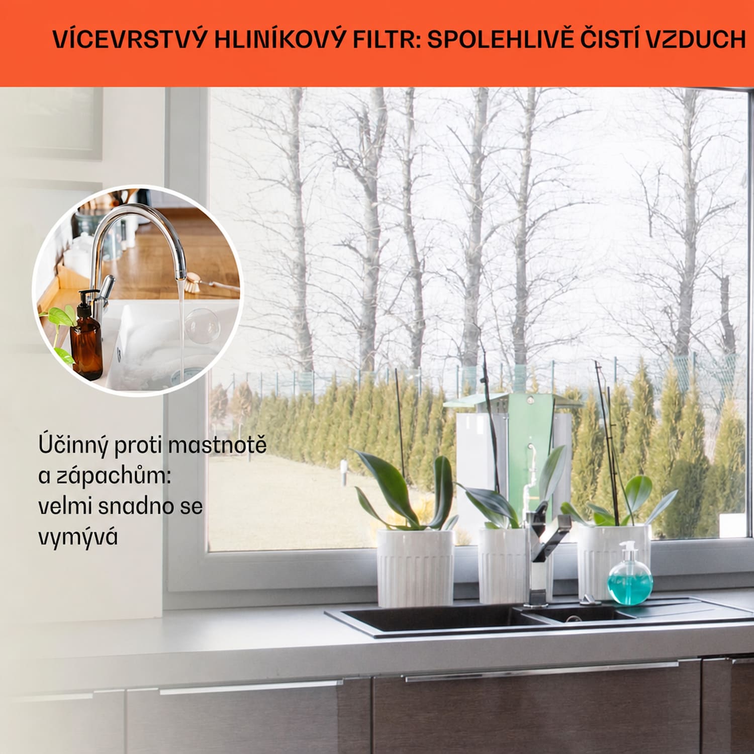 Futurelight Smart, digestoř, 45 cm, ostrůvková, 413 m³/h, LED, nerezová ocel, černá Stříbrná