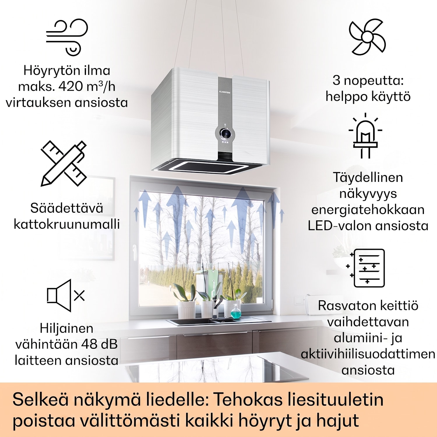 Futurelight Smart saarekeliesituuletin kiertoilma 413 m³/h LED ruostumaton teräs Hopea