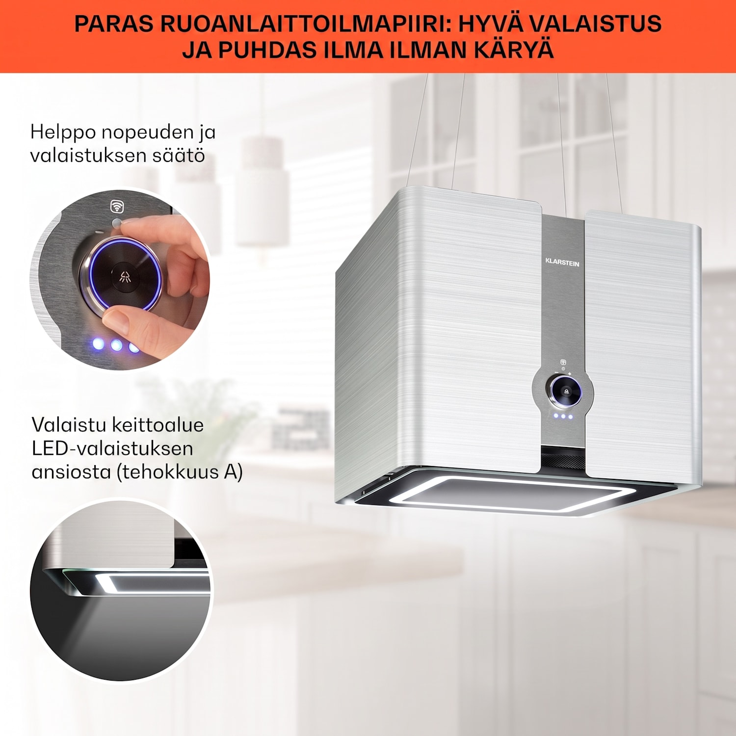 Futurelight Smart saarekeliesituuletin kiertoilma 413 m³/h LED ruostumaton teräs Hopea