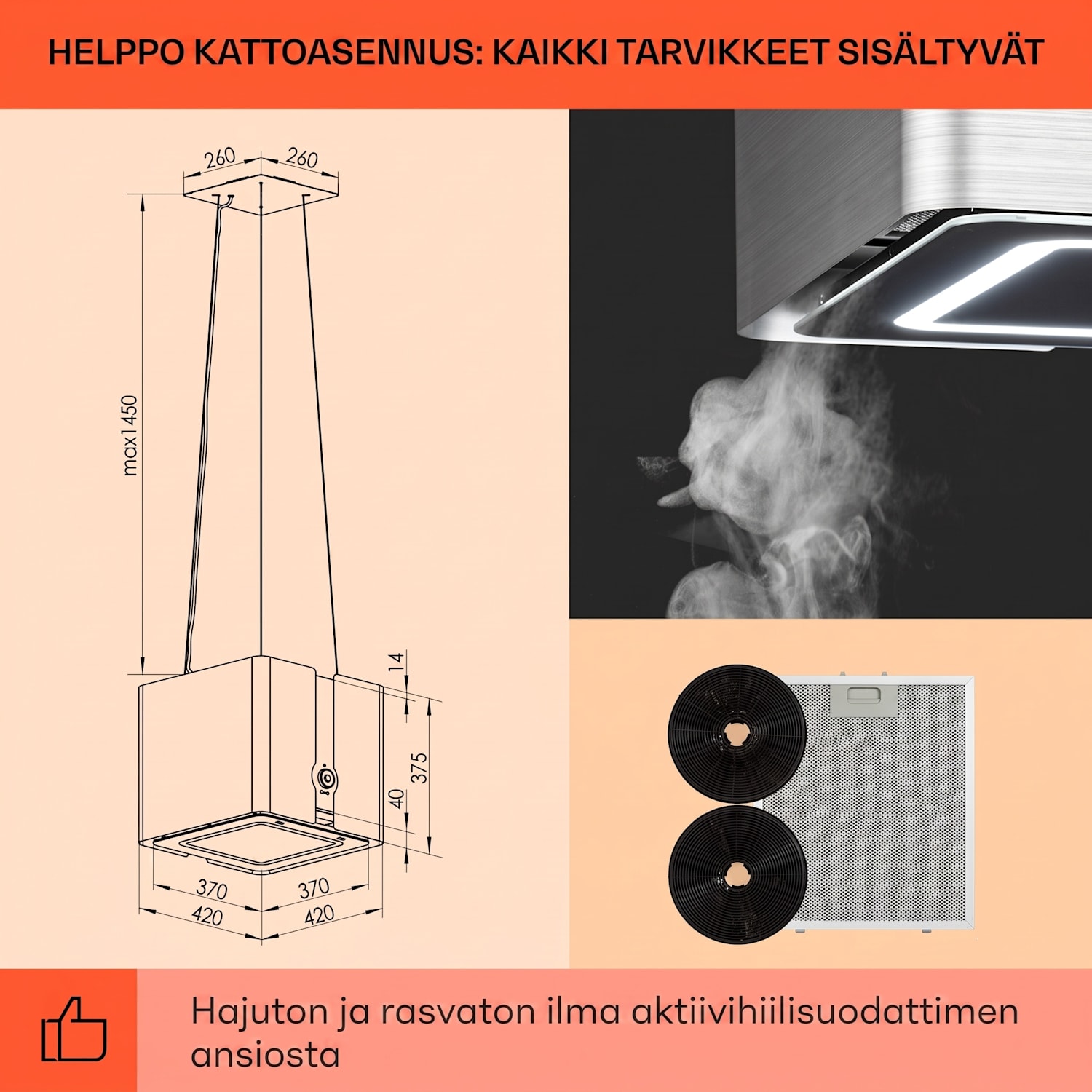 Futurelight Smart saarekeliesituuletin kiertoilma 413 m³/h LED ruostumaton teräs Hopea