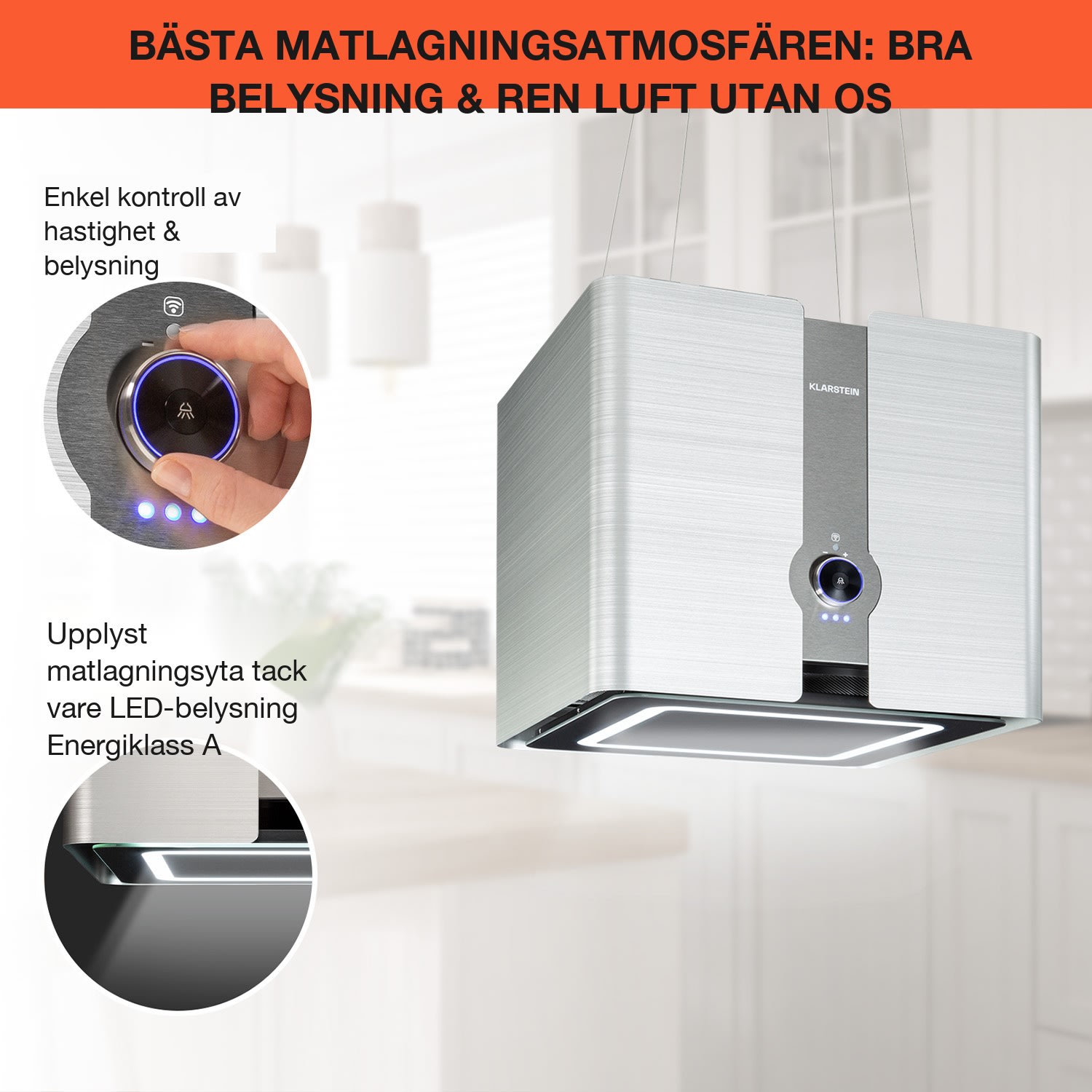 Futurelight Smart Köksfläkt för köksö cirkulation 413m³/h LED ädelstål Silver