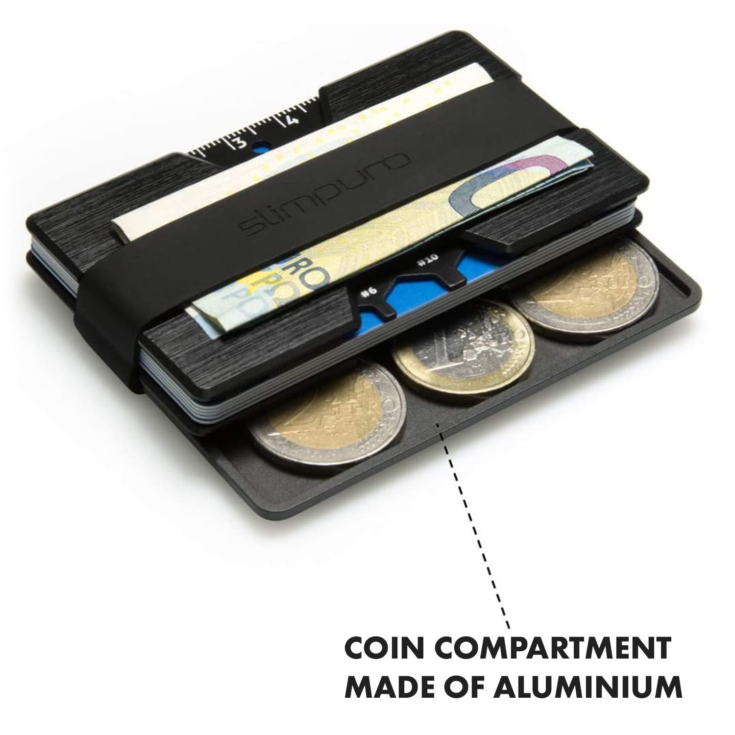 NANO Slim Wallet Plånbok superplatt 12 kort myntfack aluminium 
