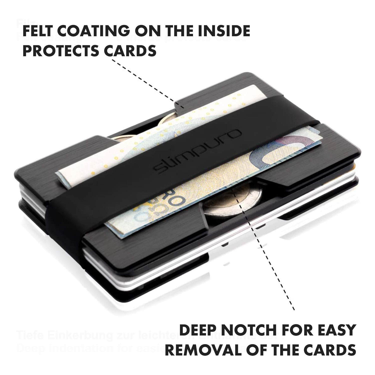 NANO, тънък портфейл, екстра плосък, 12 карти, отделение за монети, алуминий 