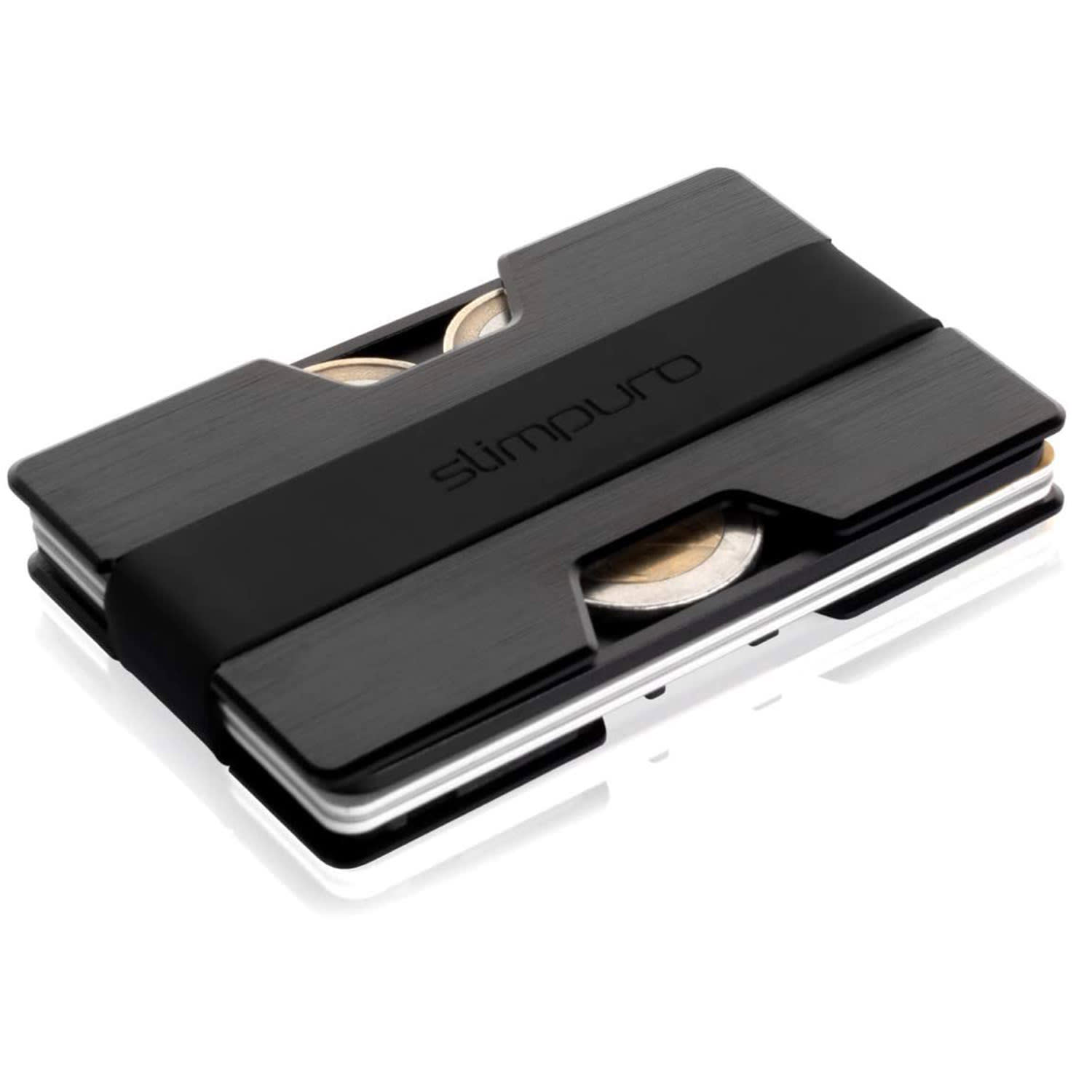 NANO Slim Wallet cartera extraplana 12 tarjetas compartimento para monedas aluminio Negro Metalizado