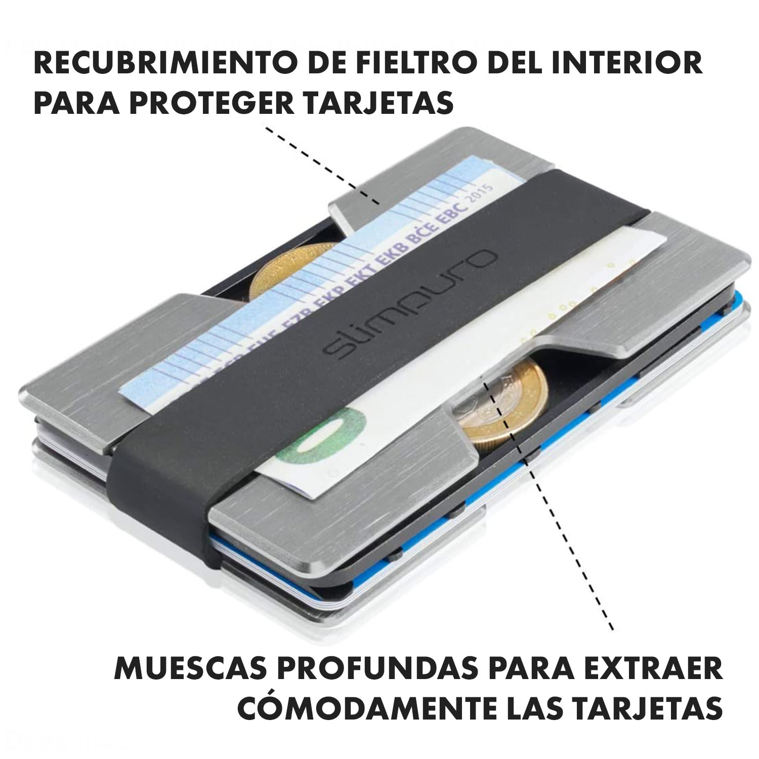NANO Slim Wallet cartera extraplana 12 tarjetas compartimento para monedas aluminio Gris Oscuro