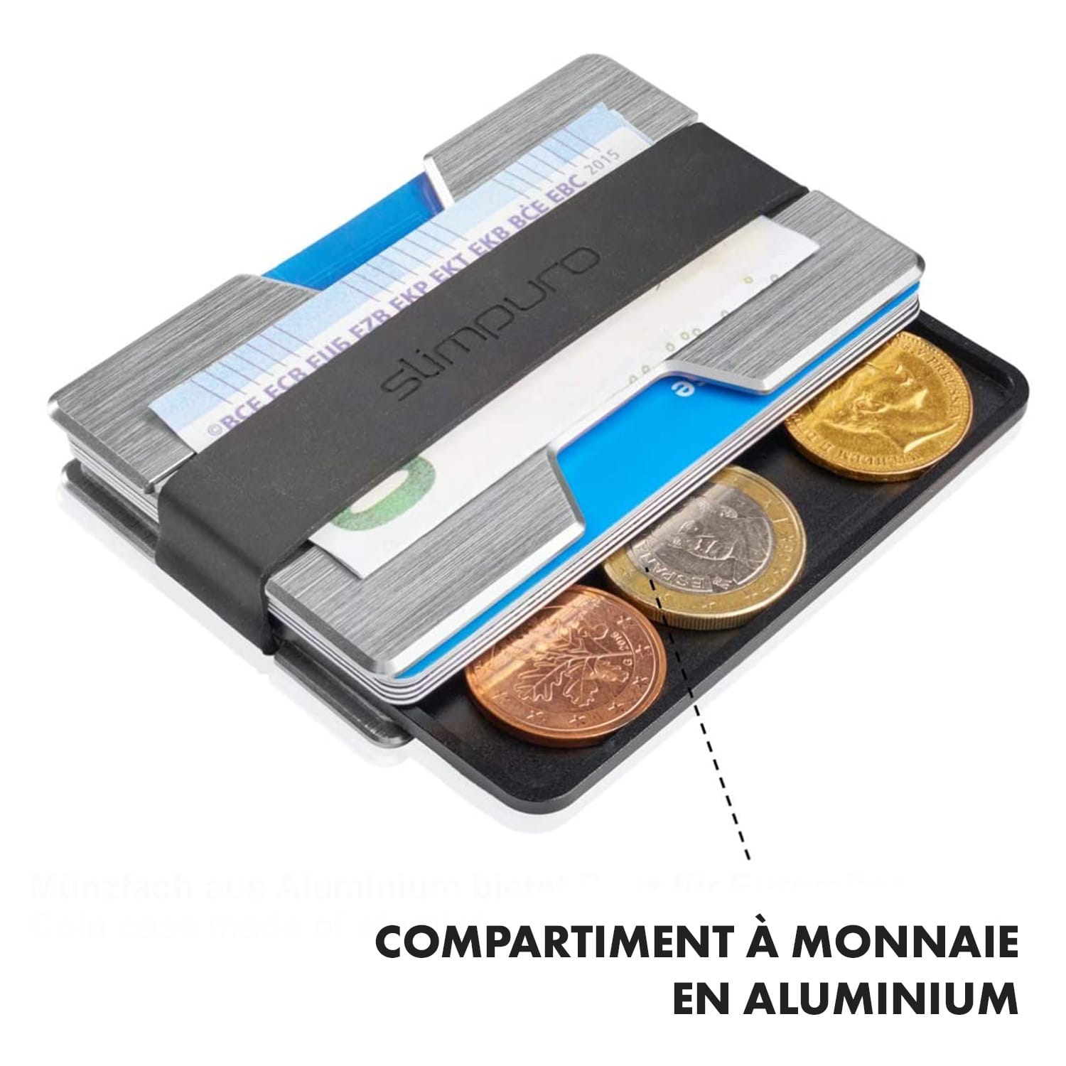 NANO Slim Wallet Portefeuille extra-plat 12 cartes Poche à monnaie Aluminium Gris Foncé