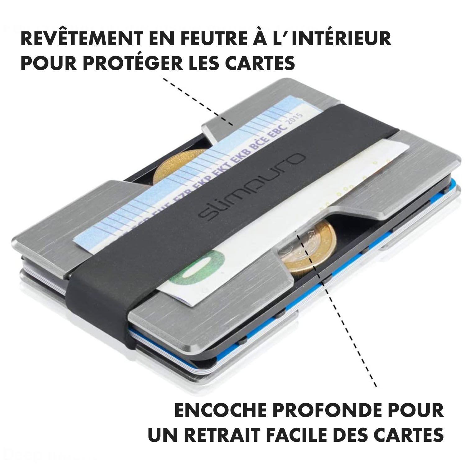 NANO Slim Wallet Portefeuille extra-plat 12 cartes Poche à monnaie Aluminium Gris Foncé