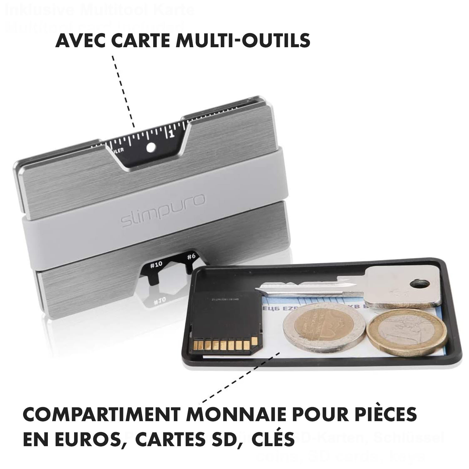 NANO Slim Wallet Portefeuille extra-plat 12 cartes Poche à monnaie Aluminium Gris Foncé