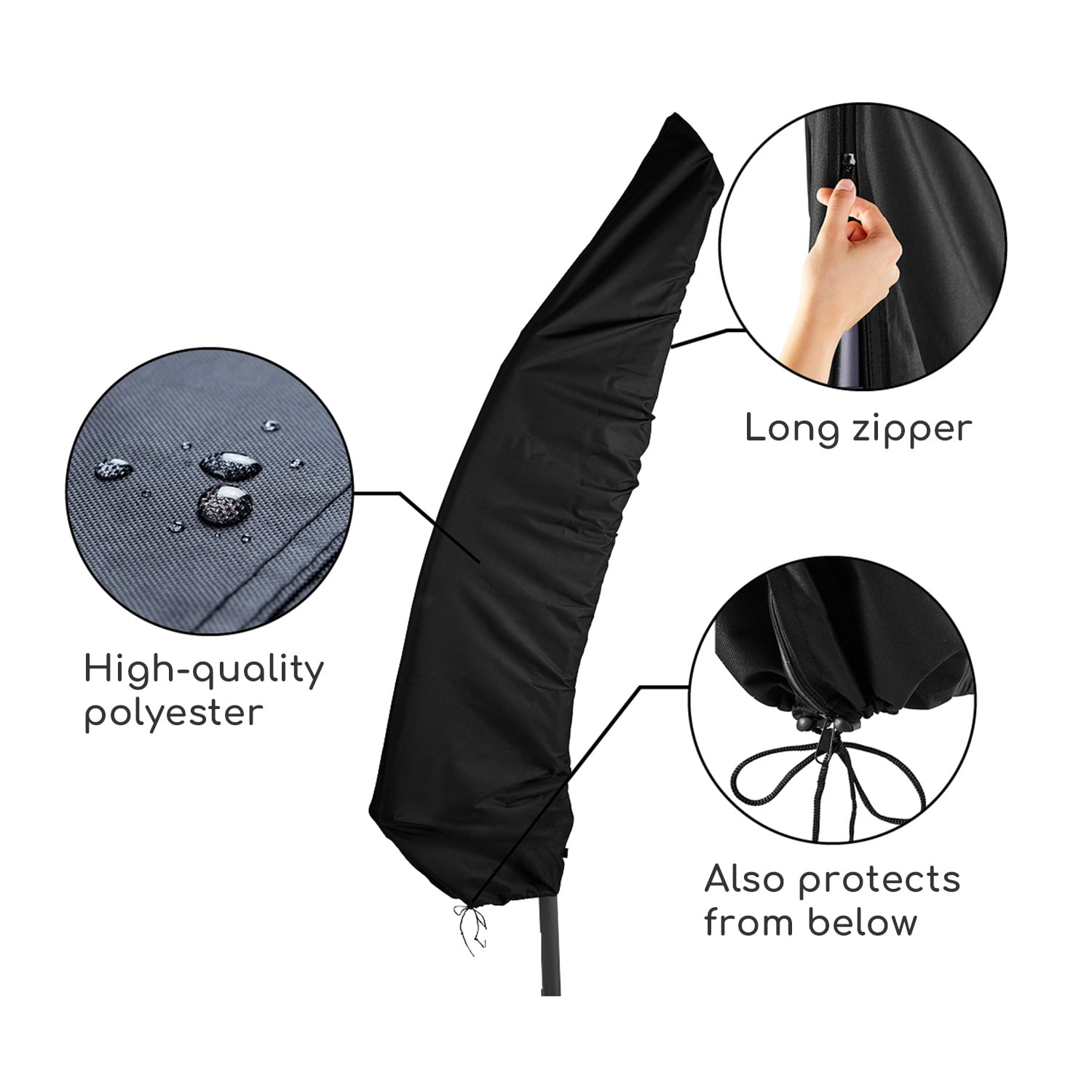 Shield Cantilever Skyddsöverdrag för frihängande parasoller Ø 200 - 400 cm UV-beständig Cantilever | Svart