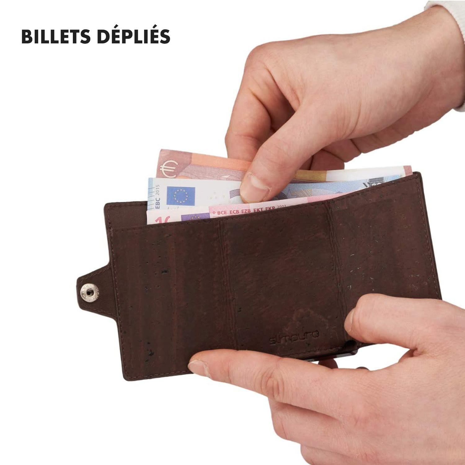 ZNAP Slim Wallet 12 pasjes muntvak 8,9 x 1,8 x 6,3 cm (BxHxD)  RFID bescherming Kurkstructuur | Earth Brown