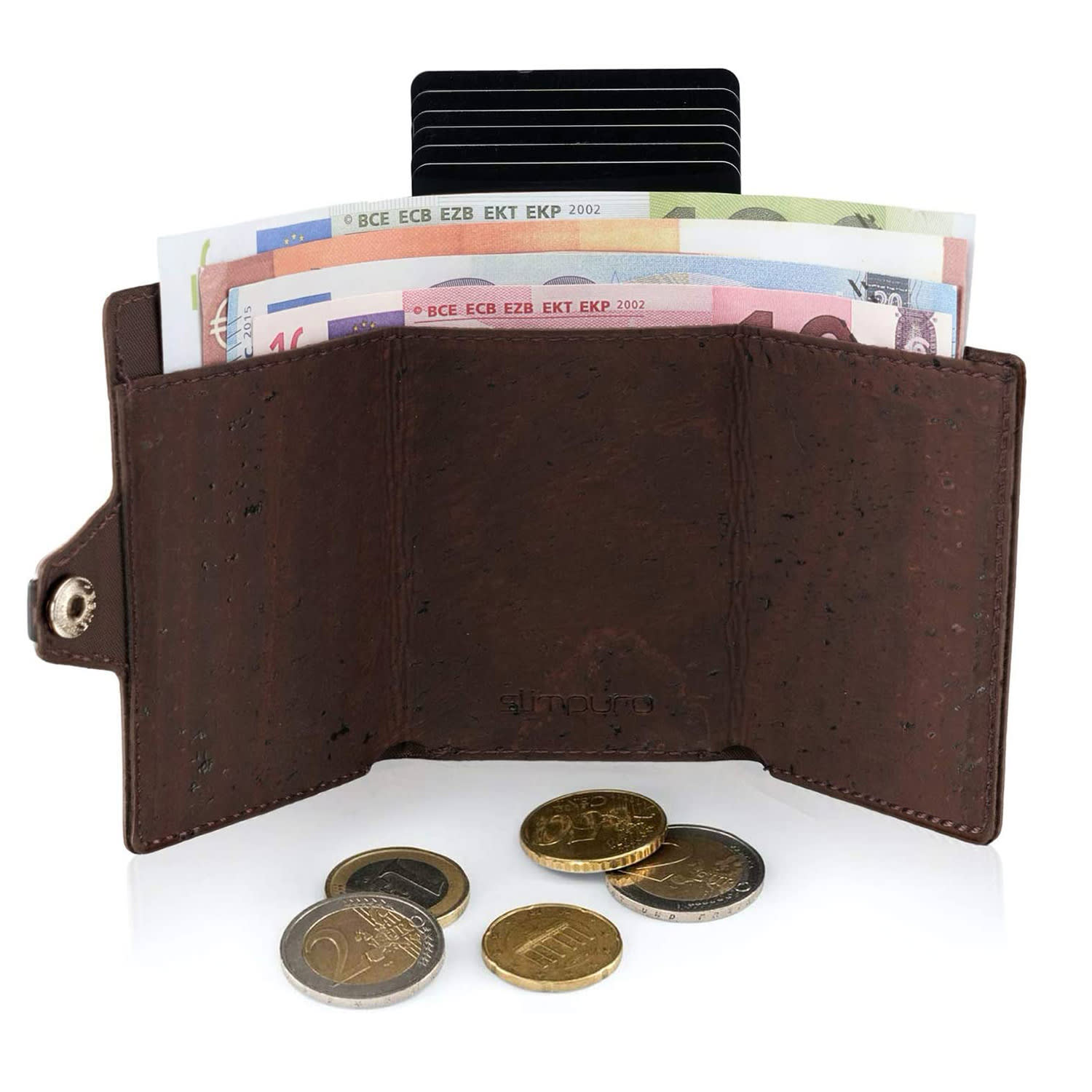 ZNAP Slim Wallet 12 Cards Coin Pocket 8.9 x 1.8 x 6.3 cm (WxHxD)  RFID Protection Cork structure | Earth Brown
