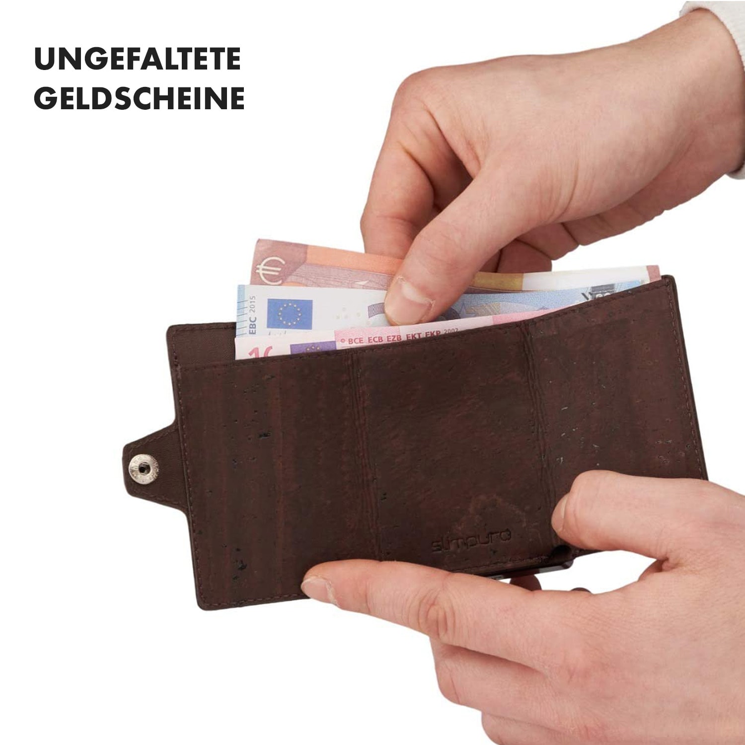 ZNAP Slim Wallet 8 Karten Münzfach 8,9 x 1,5 x 6,3 cm (BxHxT) RFID-Schutz Kork-Struktur | Erdbraun
