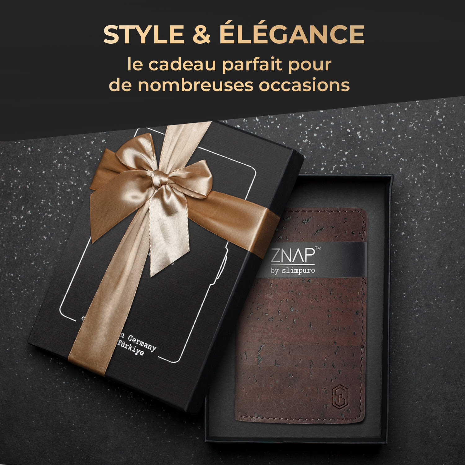ZNAP Slim Wallet 8 pasjes muntvak 8,9 x 1,5 x 6,3 cm (BxHxD)  RFID bescherming Kurkstructuur | Earth Brown