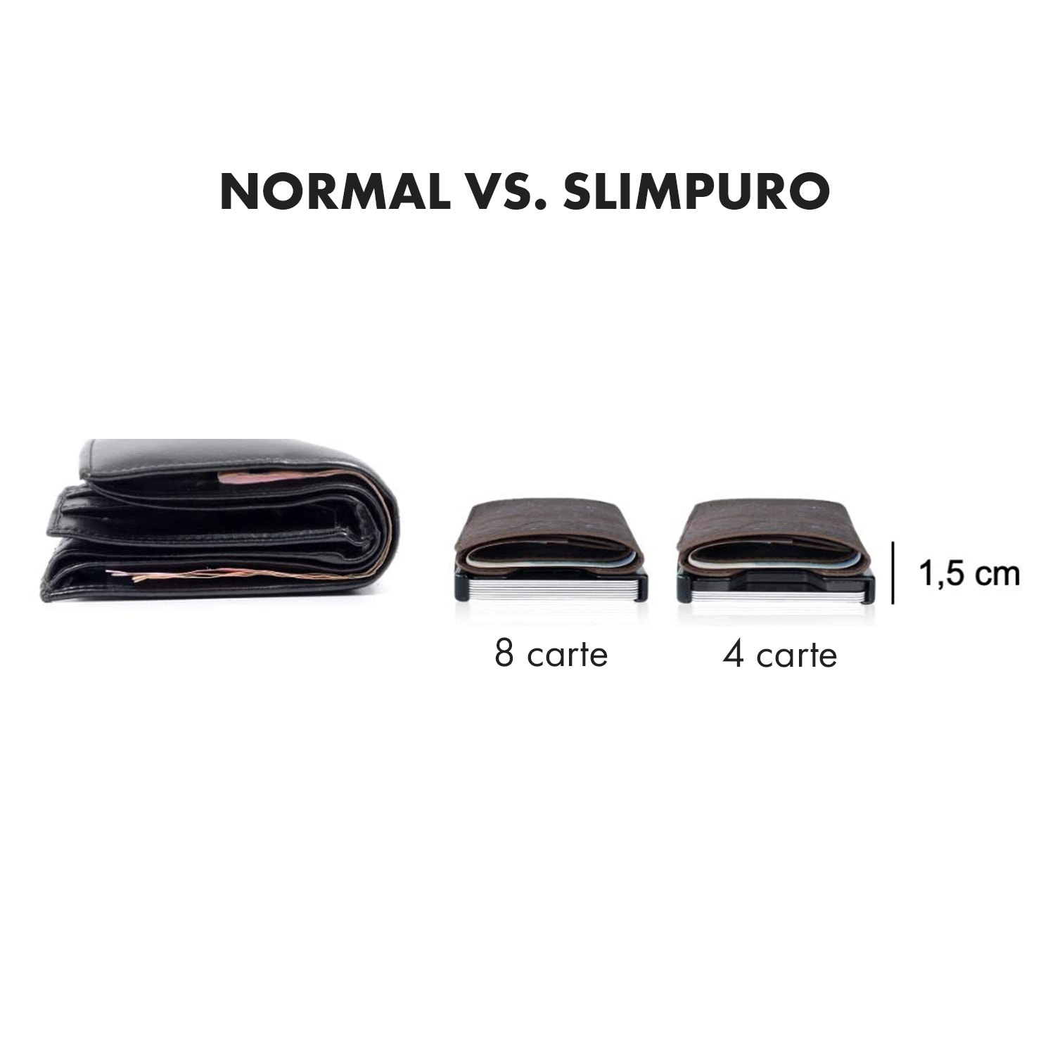 ZNAP Slim Wallet 8 - Portafoglio, 8 carte, portamonete, 8,9 x 1,5 x 6,3 cm (LxHxP)  Protezione RFID Struttura del sughero | Terra Marrone