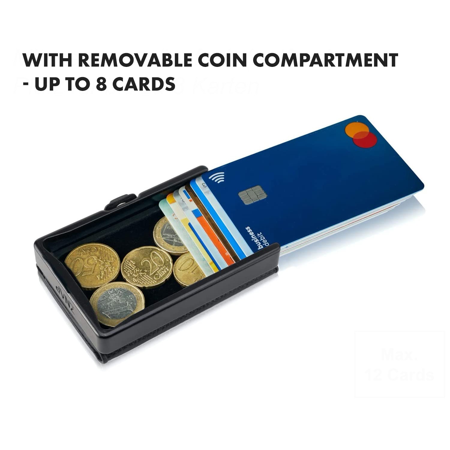 ZNAP, tanka denarnica, 12 kartic, predelek za kovance, 8,9 × 1,8 × 6,3 cm (Š × V × G), zaščita RFID 