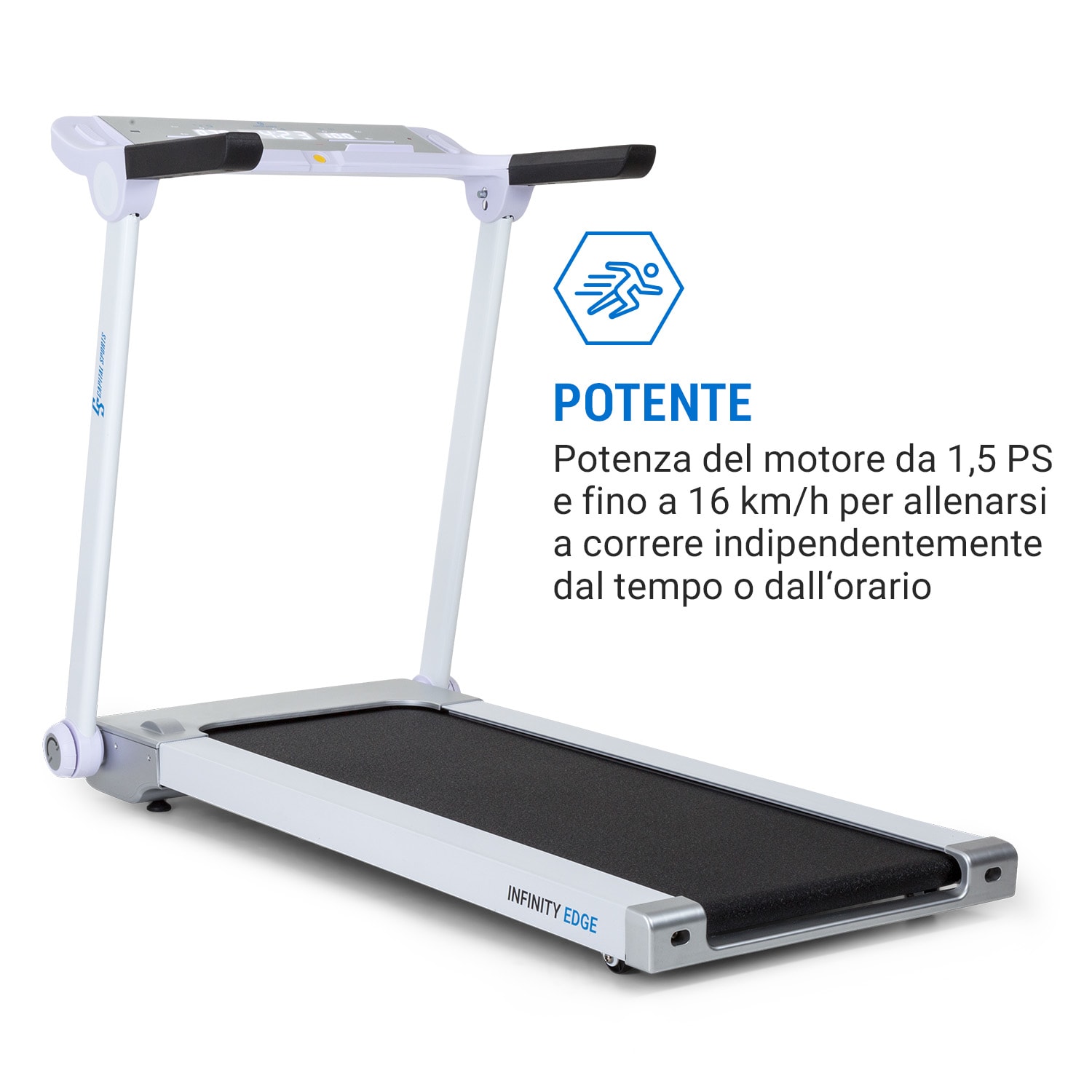 Tapis roulant Infinity Edge 1,5 CV Bluetooth LED con touchscreen 