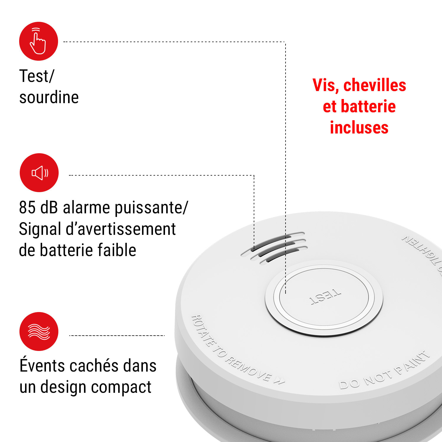Détecteur de fumée DOF19 Plastique Signal d'avertissement : 85 dB alimenté par pile 9V 5er-Set