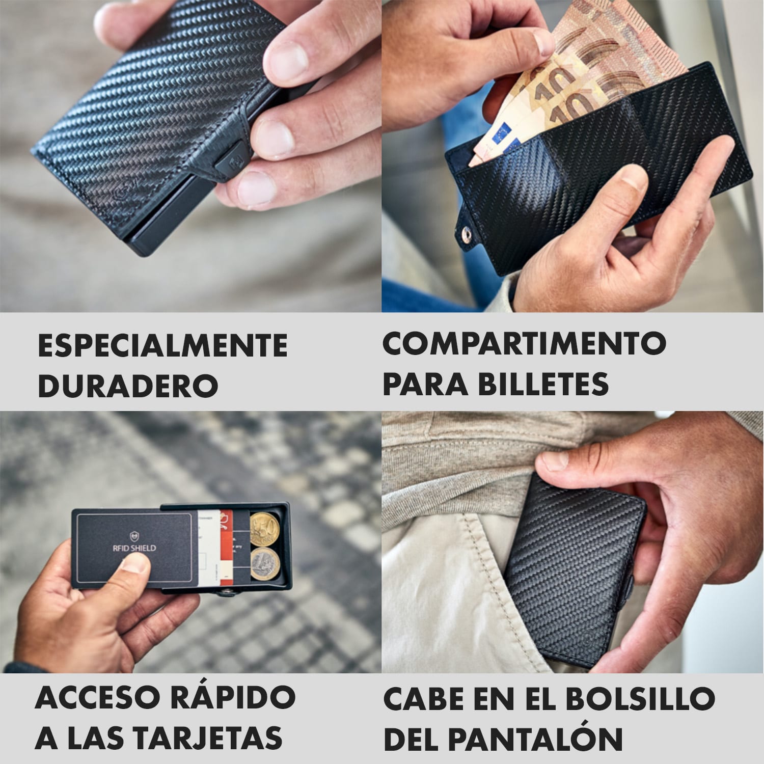 ZNAP Slim Wallet 8 billetera delgada 8 tarjetas y compartimento para monedas 8,9 x 1,5 x 6,3 cm (ancho x grueso x largo) Protección RFID 