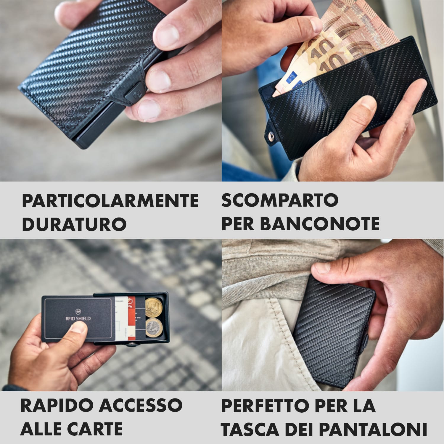 ZNAP Slim Wallet 8 - Portafoglio, 8 carte, portamonete, 8,9 x 1,5 x 6,3 cm (LxHxP)  Protezione RFID 