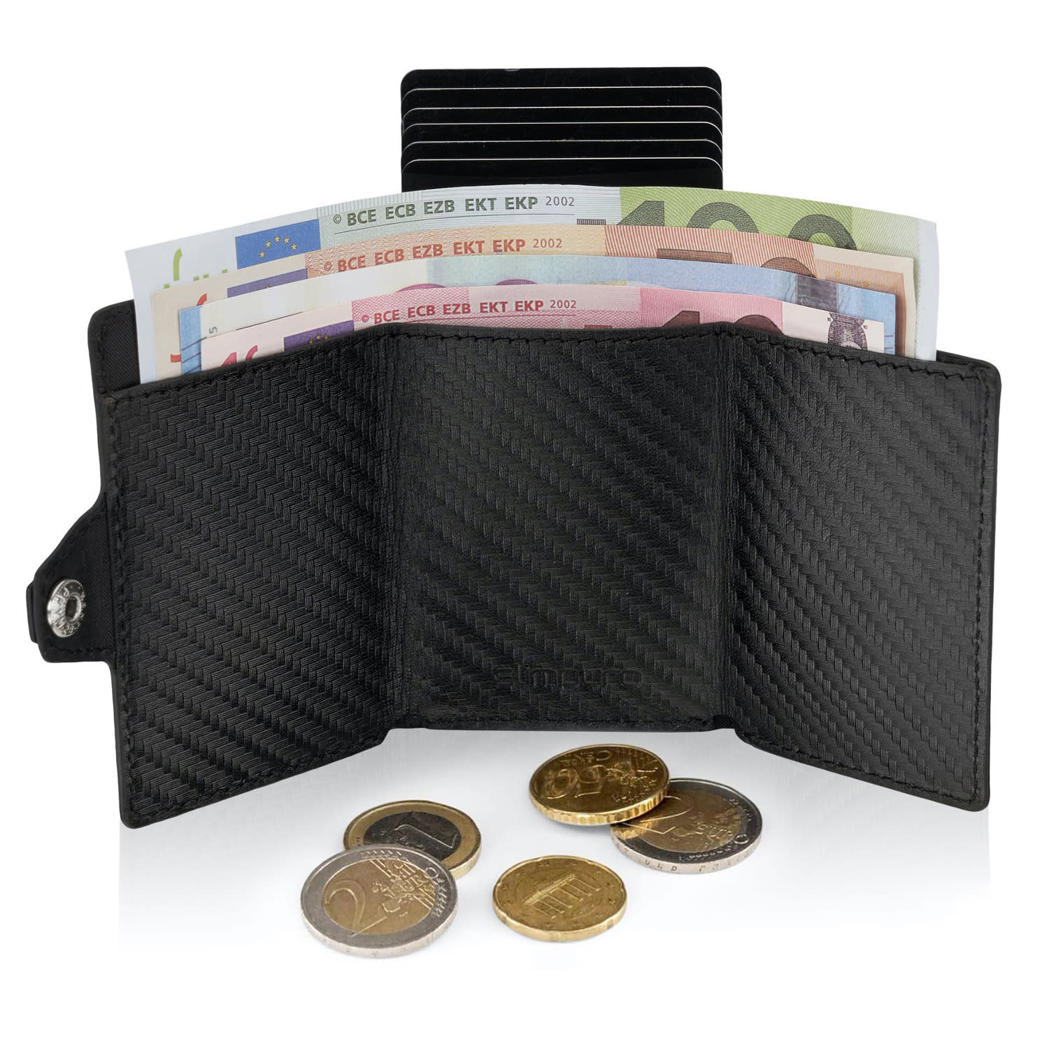 ZNAP Slim Wallet 8 Card Coin Pocket 8.9 x 1.5 x 6.3 cm (WxHxD)  RFID Protection Carbon | Black