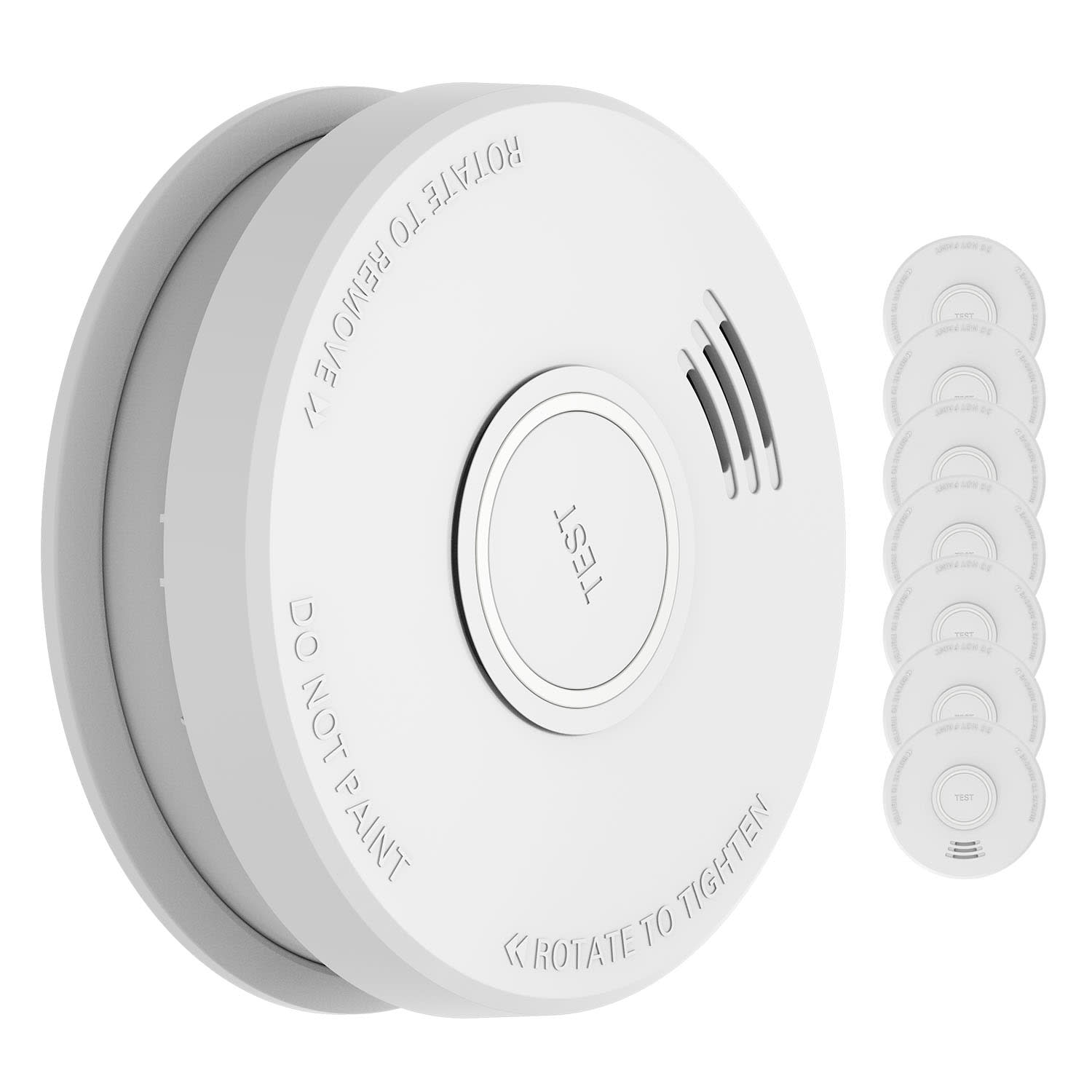 Detector de humo DOF19 Plástico Señal de aviso: 85 dB Funcionamiento con pila de 9V 8 piezas